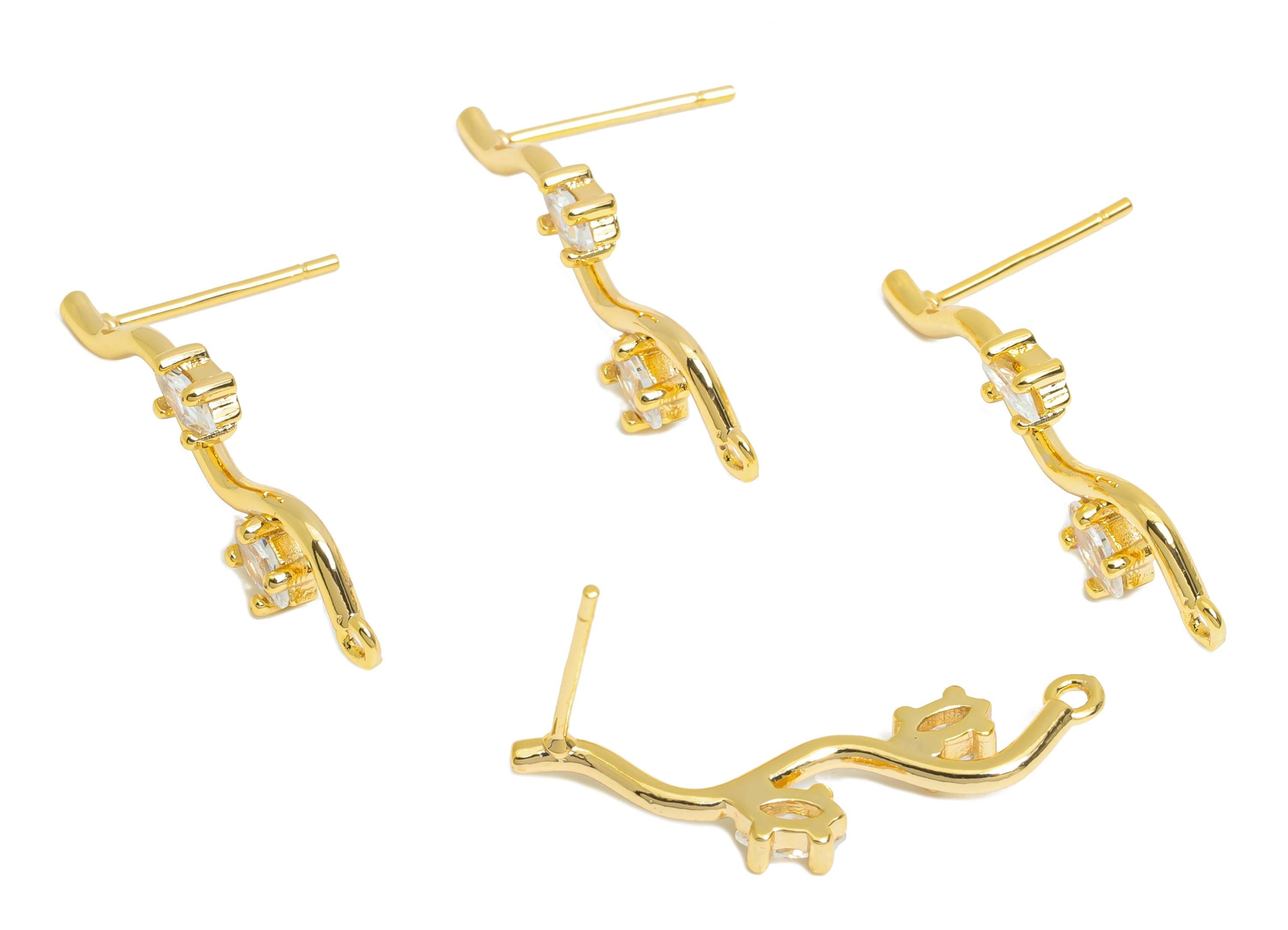 Branch Marquise Post - Brass Geometric Earring Stud - Curved Wire Earring Stud With Loop - 18K Real Gold Plated - 26x8x3mm - RGP9650 - DOMEDBAZAAR