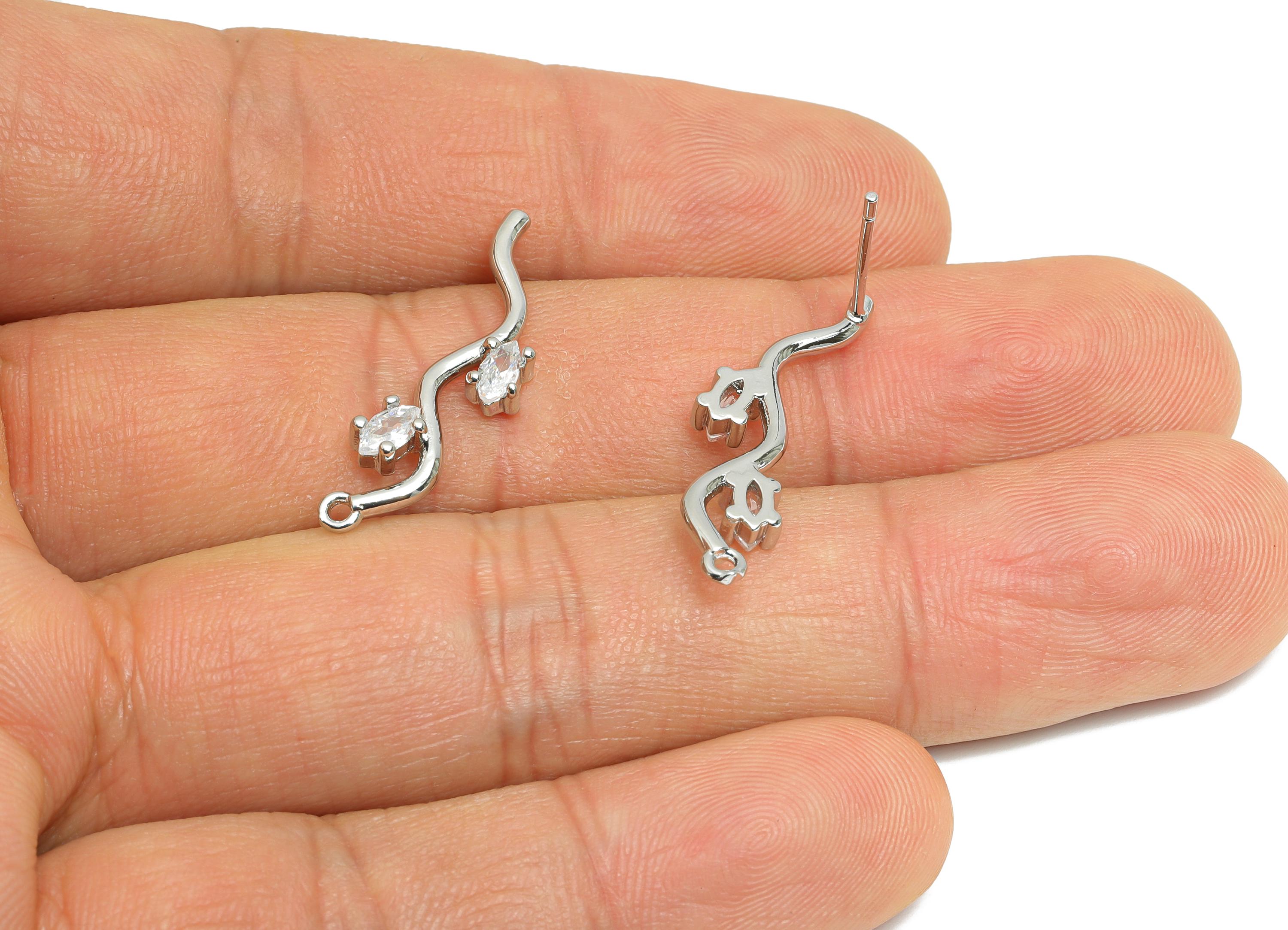 Branch Marquise Post - Brass Geometric Earring Stud - Curved Wire Earring Stud With Loop - 18K Real White Gold Plated - 26x8x3mm - RGP9650S - DOMEDBAZAAR