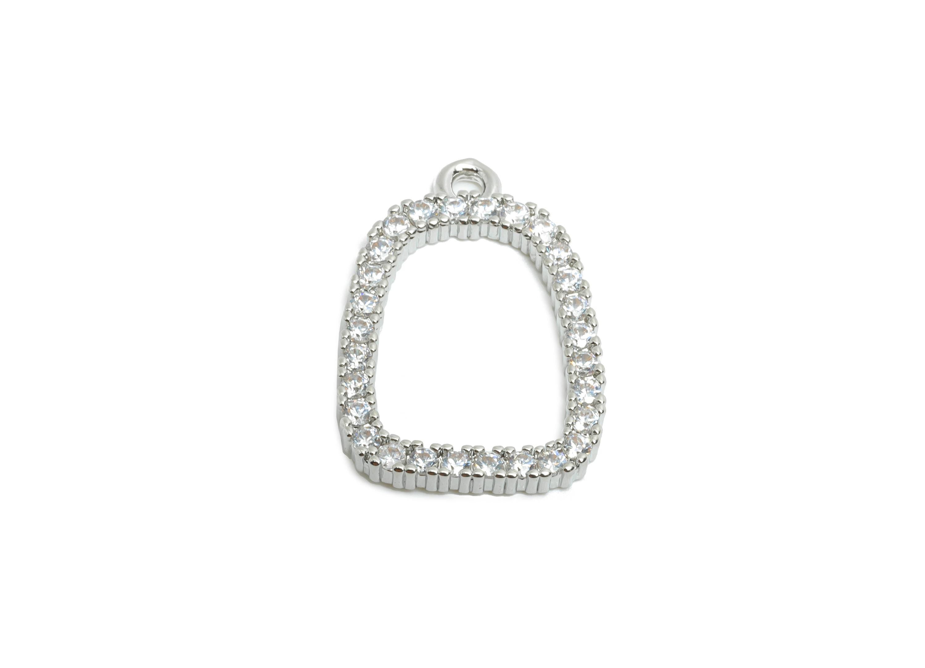 Brass Geometry Earring Charm - Brass Dazzling Zircon Pendant - Crystal Customized Jewelry  - 18K Real White Gold Plated - 19x13x1mm-RGP9677S - DOMEDBAZAAR