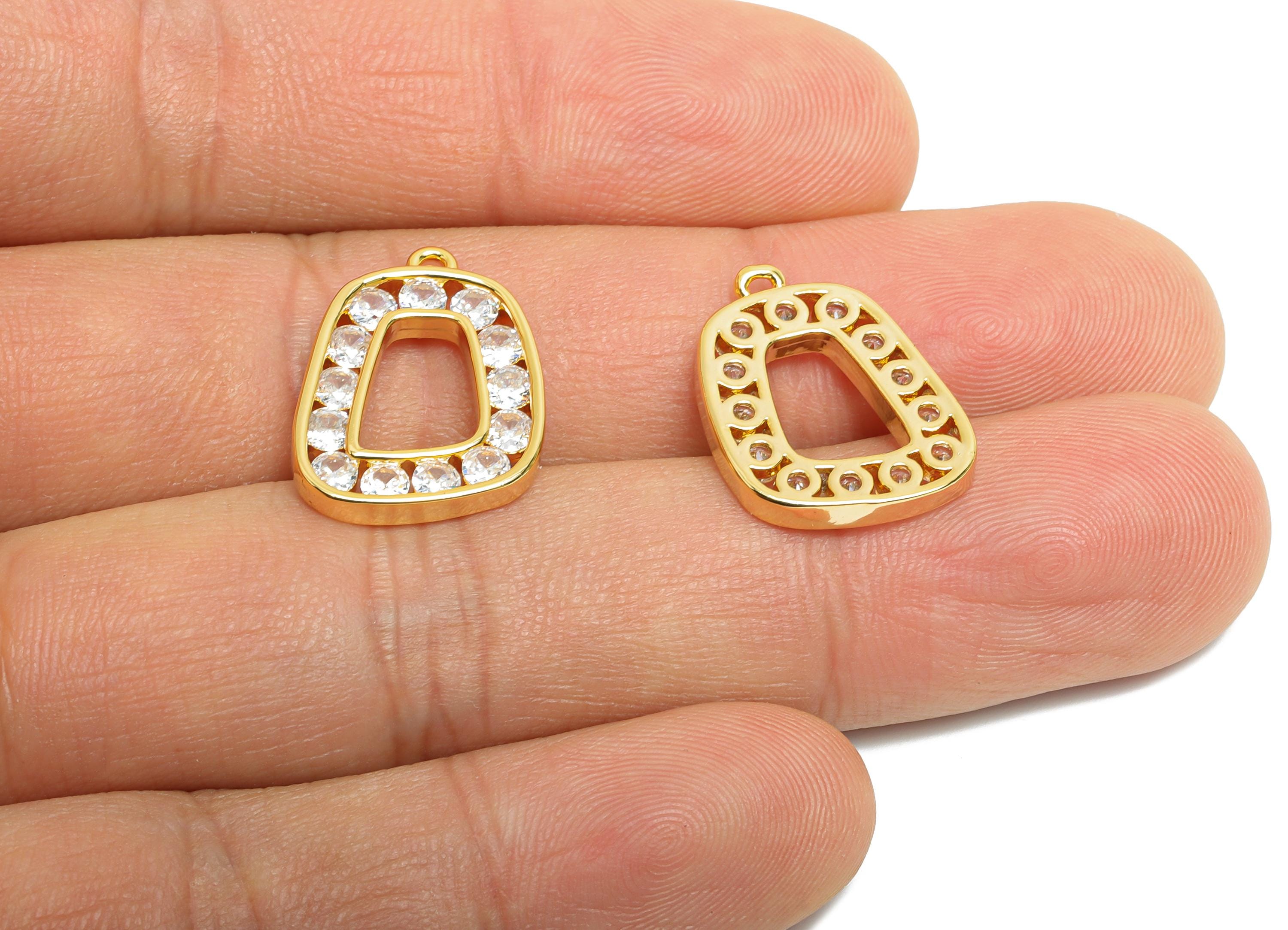 Gold Alphabet Charm - Brass Dainty Geometry Zircon Pendant - Sparkling Gold Letter Accessory - 18K Real Gold Plated - 18x14x2.3mm - RGP9671 - DOMEDBAZAAR