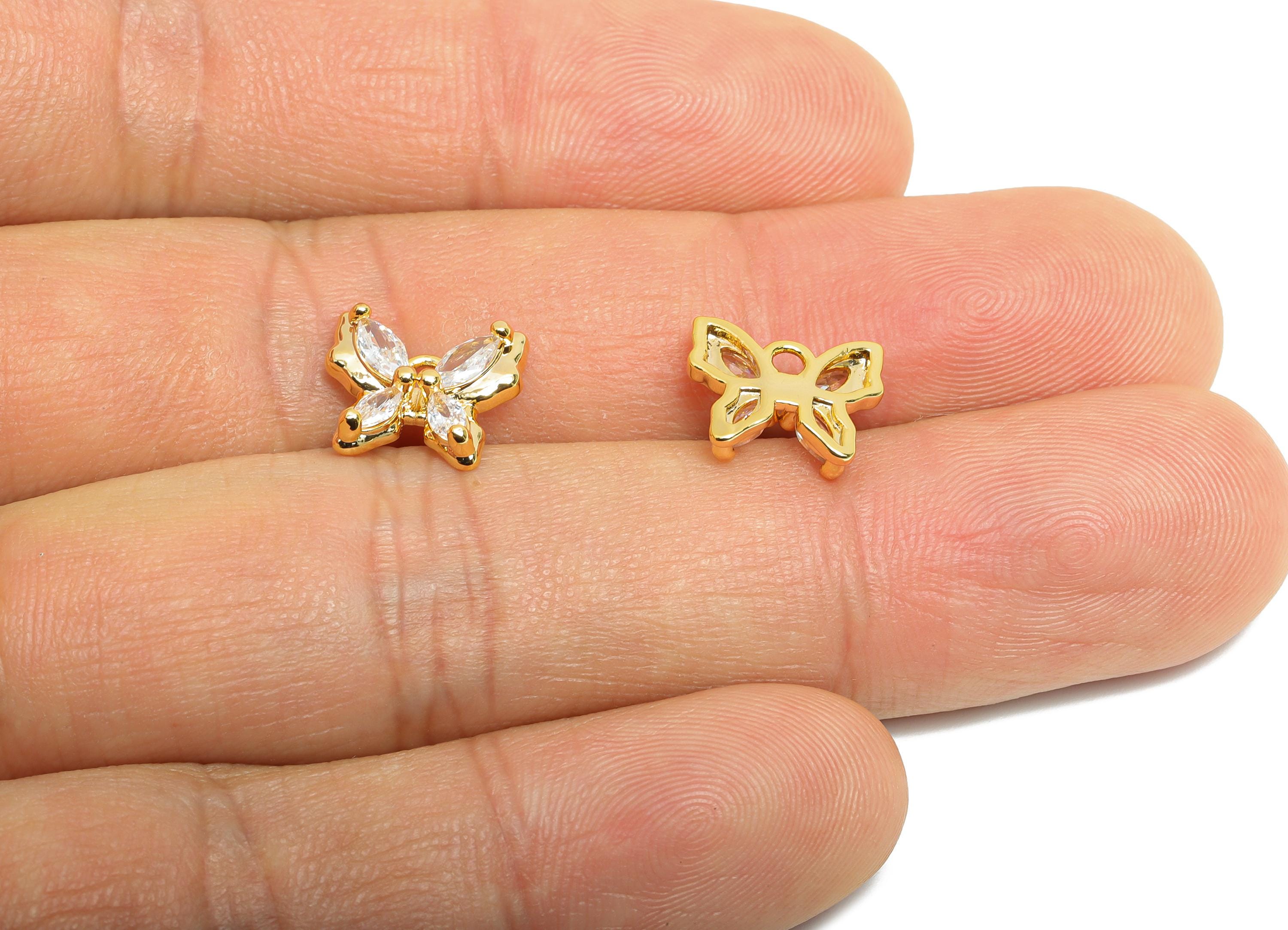 Brass Butterfly Pendant - Brass Dainty Marquise Zircon Pendant - Lightweight Butterfly Charm - 18K Real Gold Plating - 11x9.3x3mm - RGP9676 - DOMEDBAZAAR