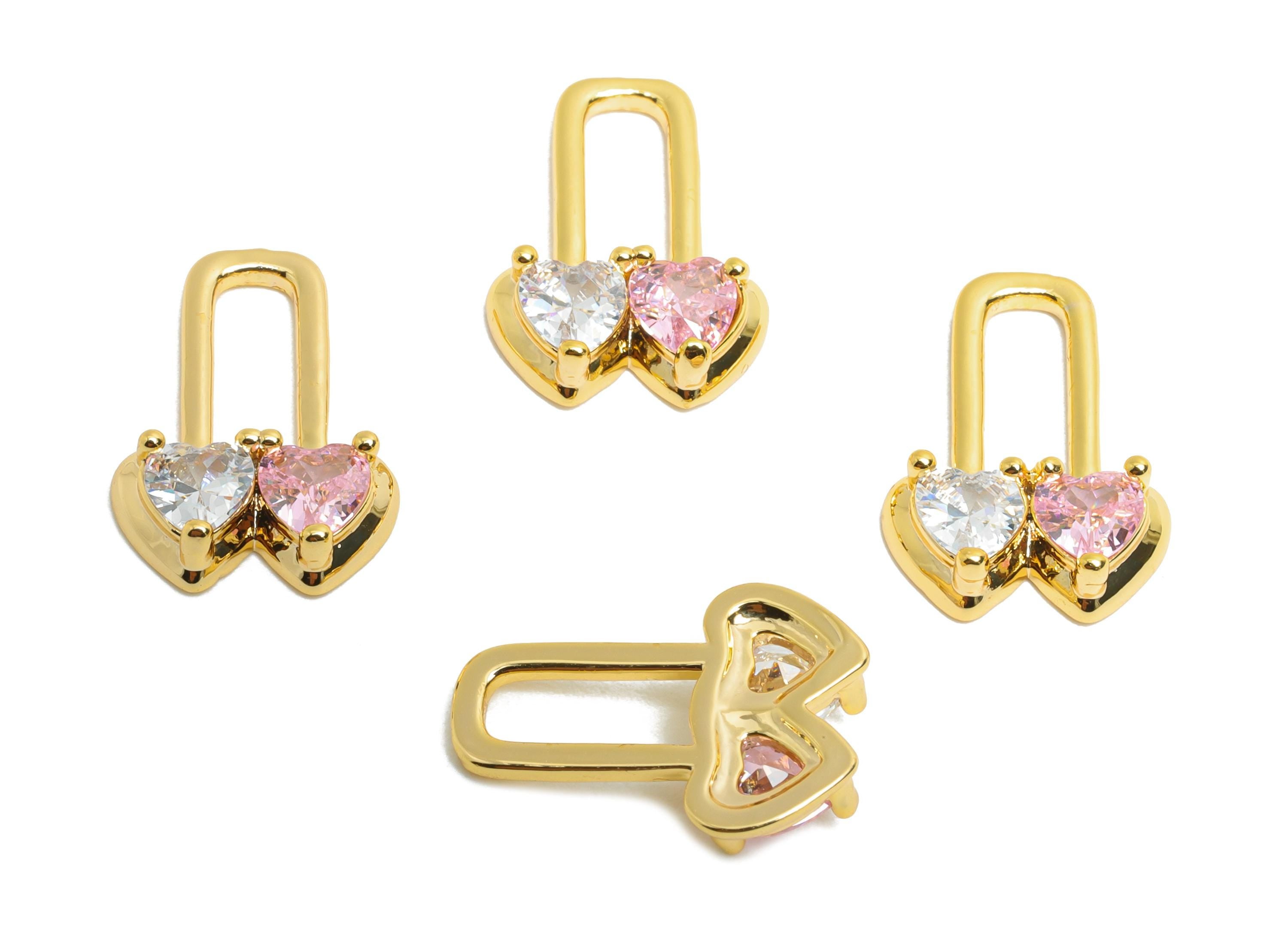 Gold Heart Lock Charm - Brass Double Heart Lock Charm - Romantic Jewelry - Love Gift Idea - 18K Real Gold Plating - 14x10x3mm - RGP9668 - DOMEDBAZAAR