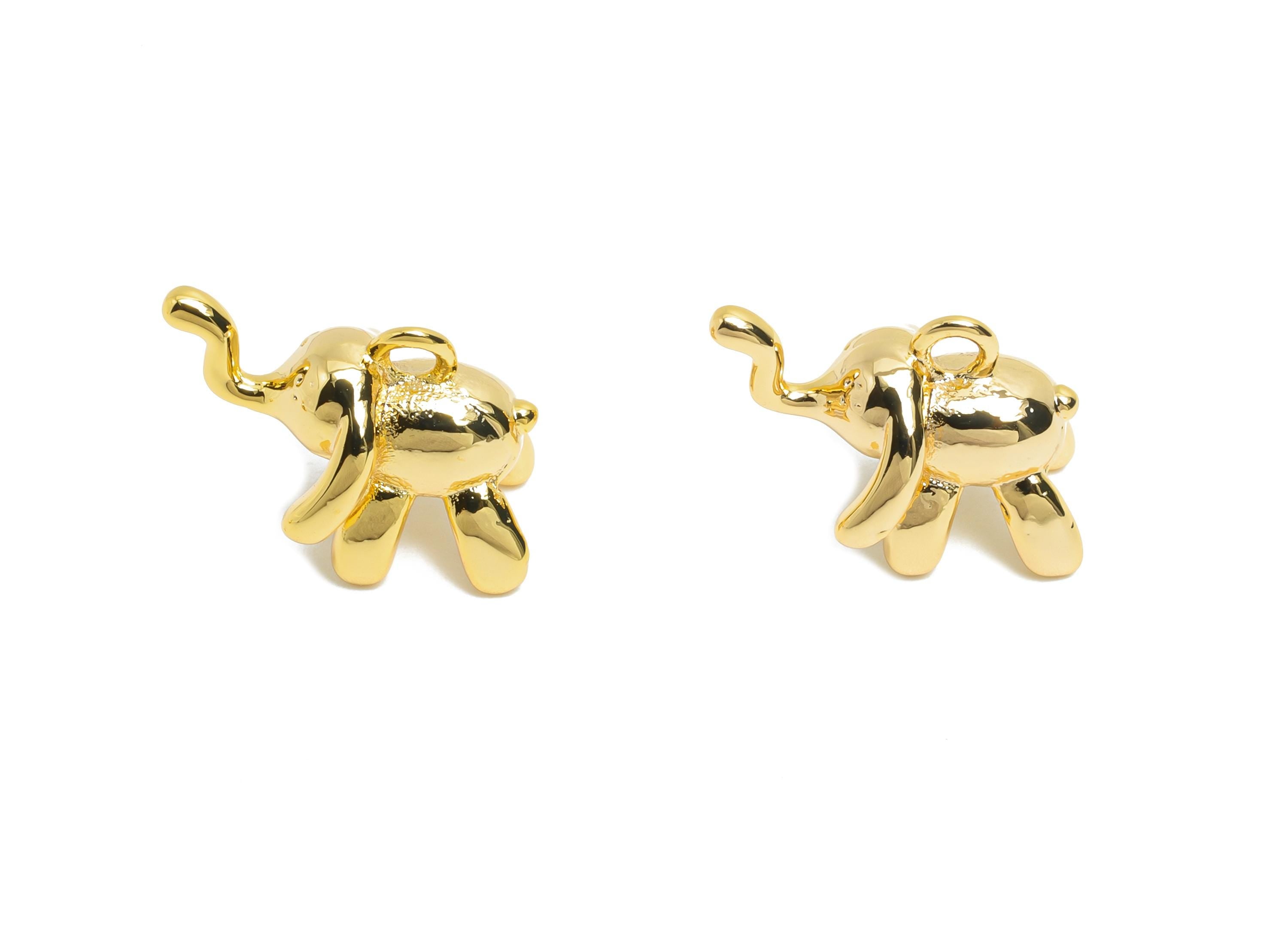 Gold Elephant Charm - Brass Cute Elephant Earring Charm - Lucky Figure Jewelry - Nature Pendant - 18K Real Gold Plating - 16x13x10mm-RGP9669 - DOMEDBAZAAR