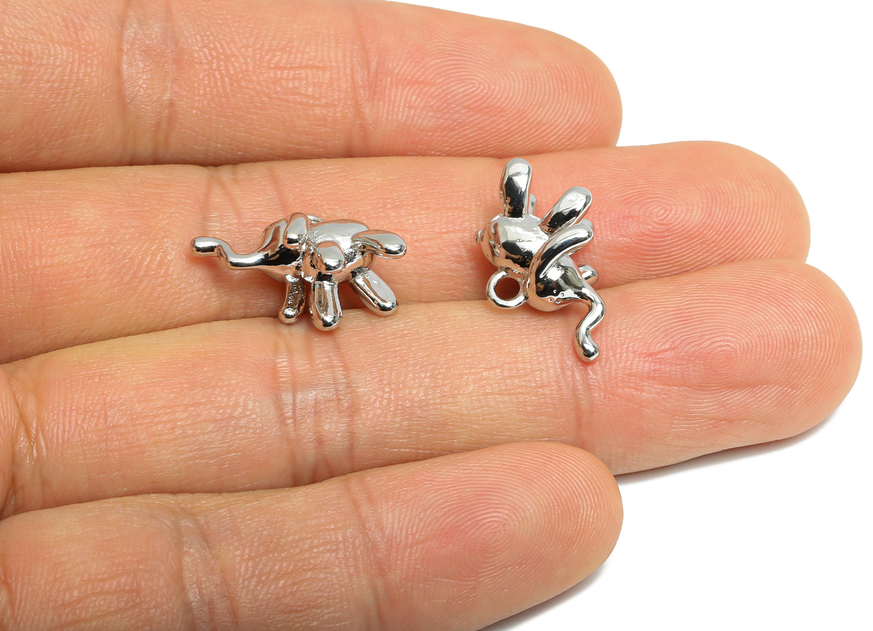 Brass Elephant Charm - Brass Cute Elephant Earring Charm - Figure Jewelry - Nature Pendant - 18K Real White Gold Plated -16x13x10mm-RGP9669S - DOMEDBAZAAR