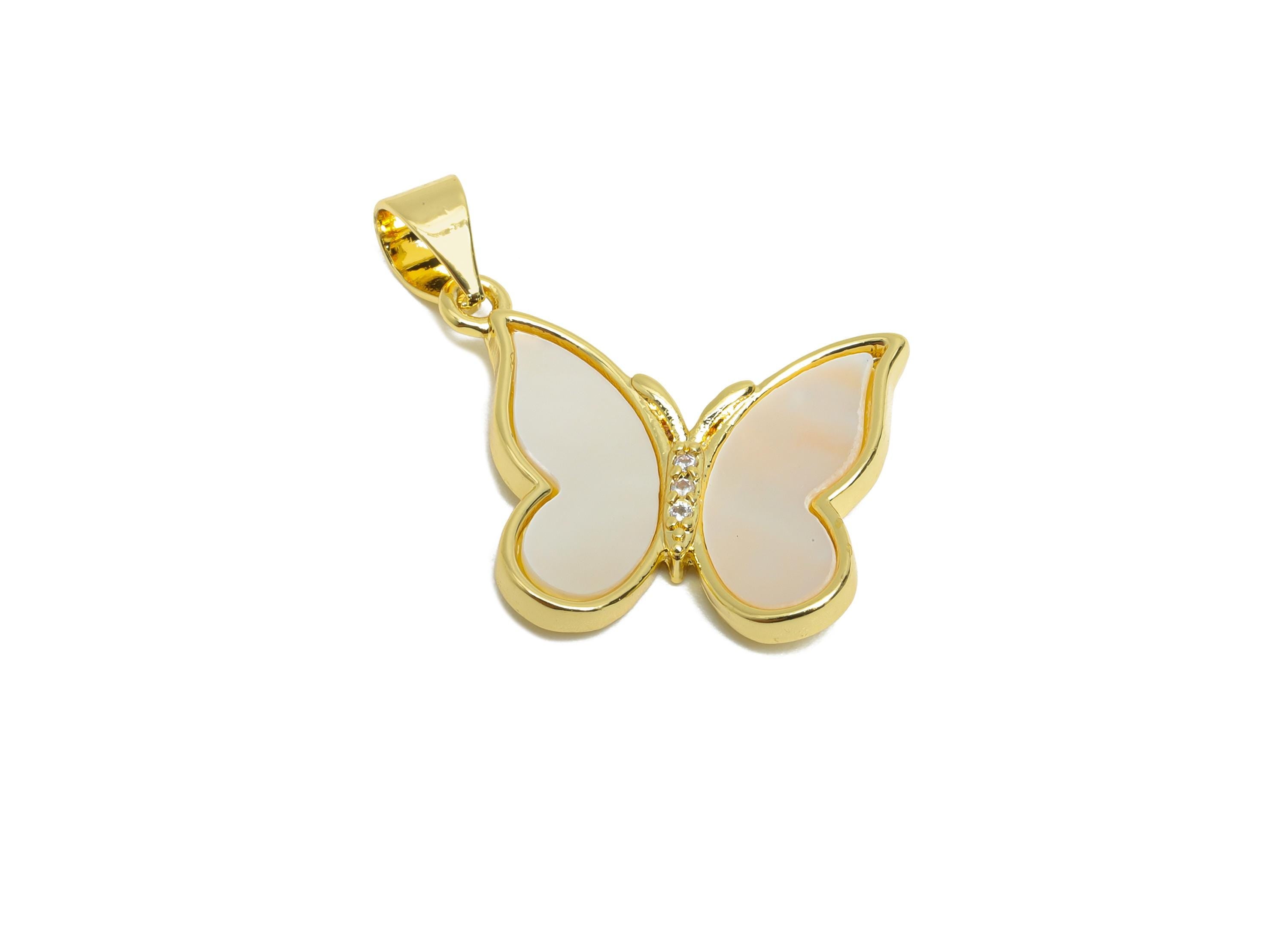 Brass CZ Butterfly Pendant - Gold Seashell Pendant for Necklace - Refined Butterfly Jewelry - 18K Gold-Plated - 26.74x19.21x2.2mm -RGP9619 - DOMEDBAZAAR