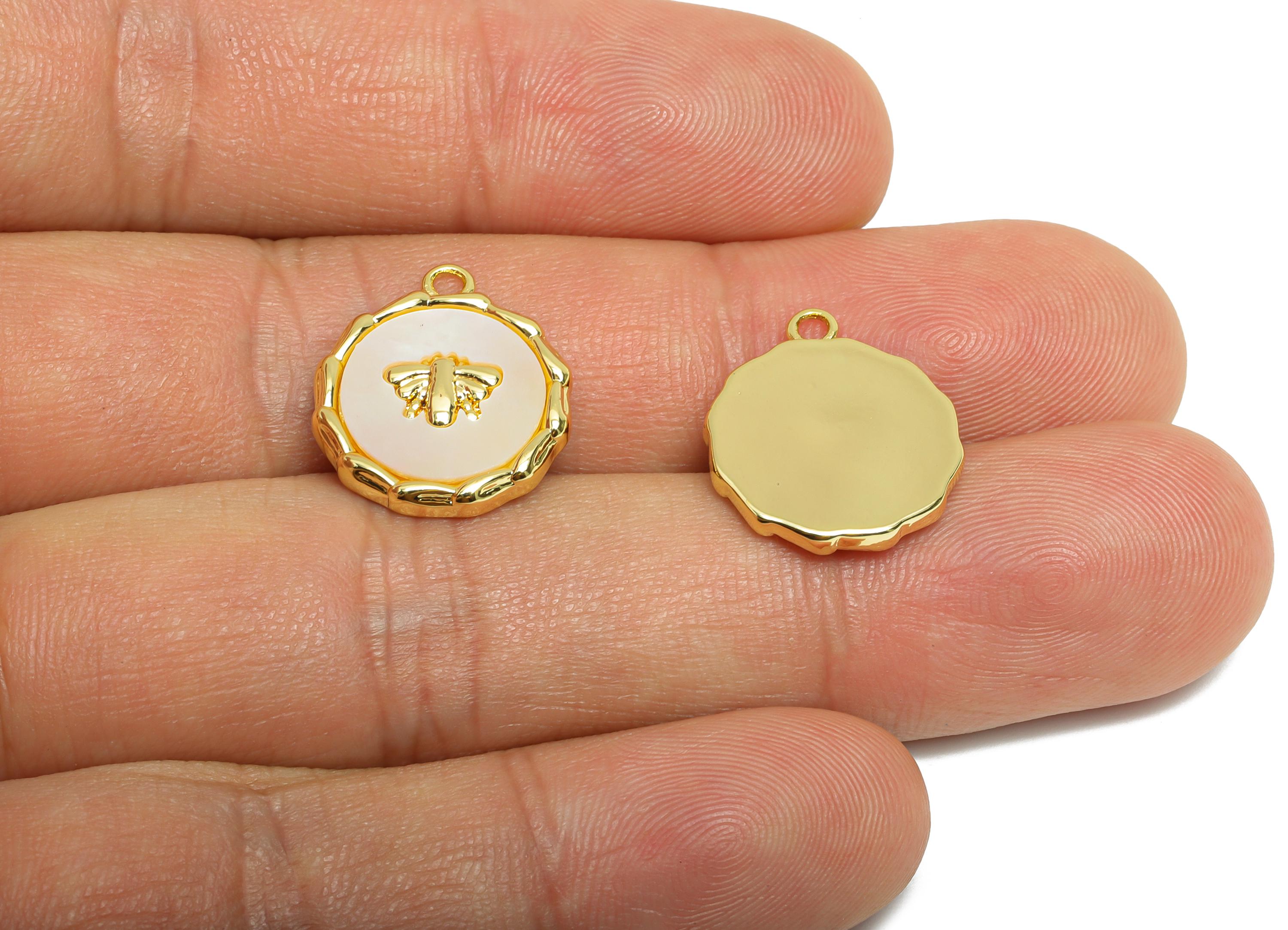 Brass Bee Seashell Charm - Gold Textured Round Bee Earring Charm - Danity Seashell Pendant - 18K Gold Plated - 17.47x14.84x2.29mm - RGP9626 - DOMEDBAZAAR