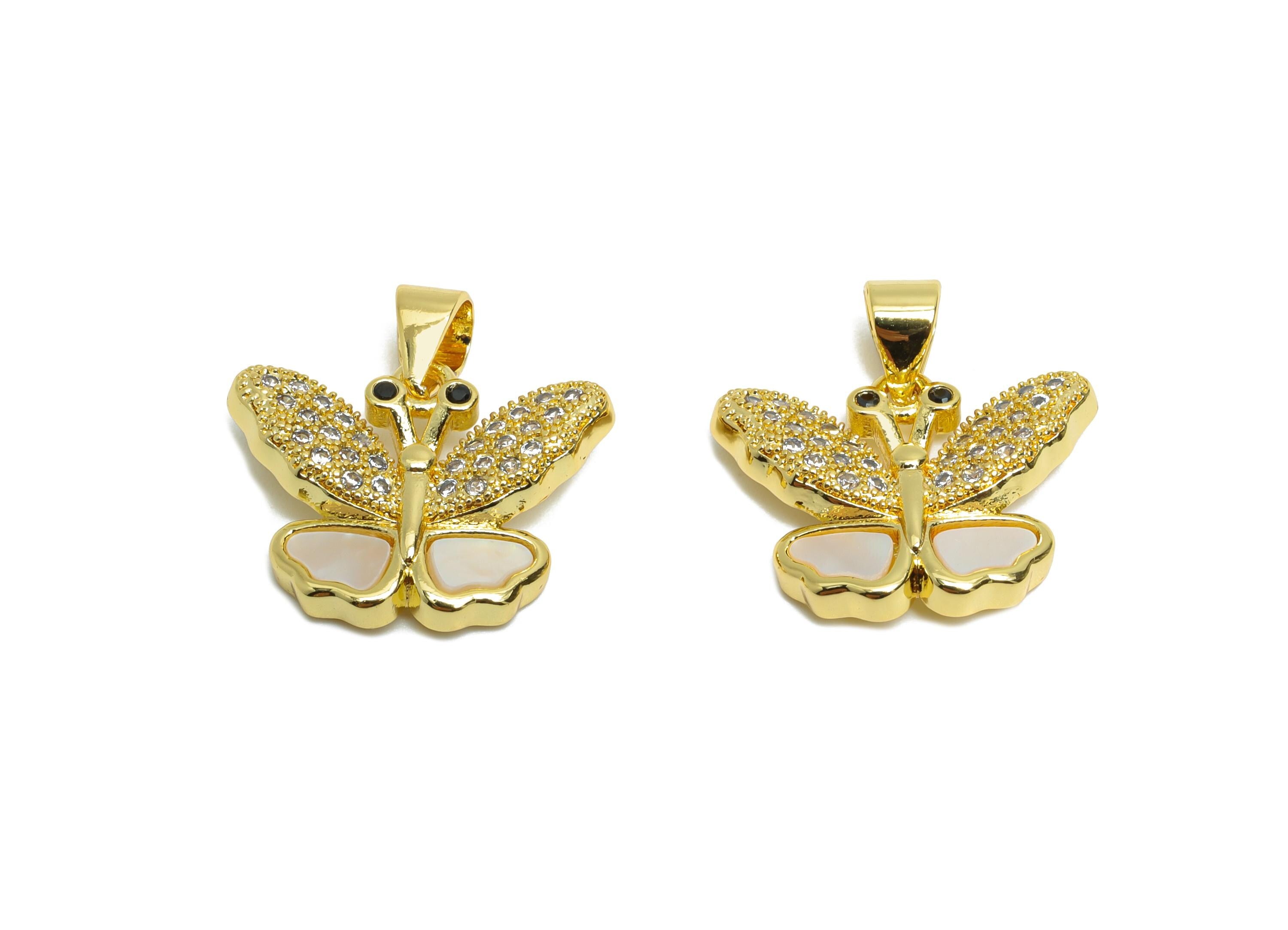 Brass CZ Butterfly Pendant - Gold Seashell Pendant for Necklace - Sparkling Butterfly Jewelry - 18K Gold-Plated - 18.14x18.17x3.5mm -RGP9620 - DOMEDBAZAAR