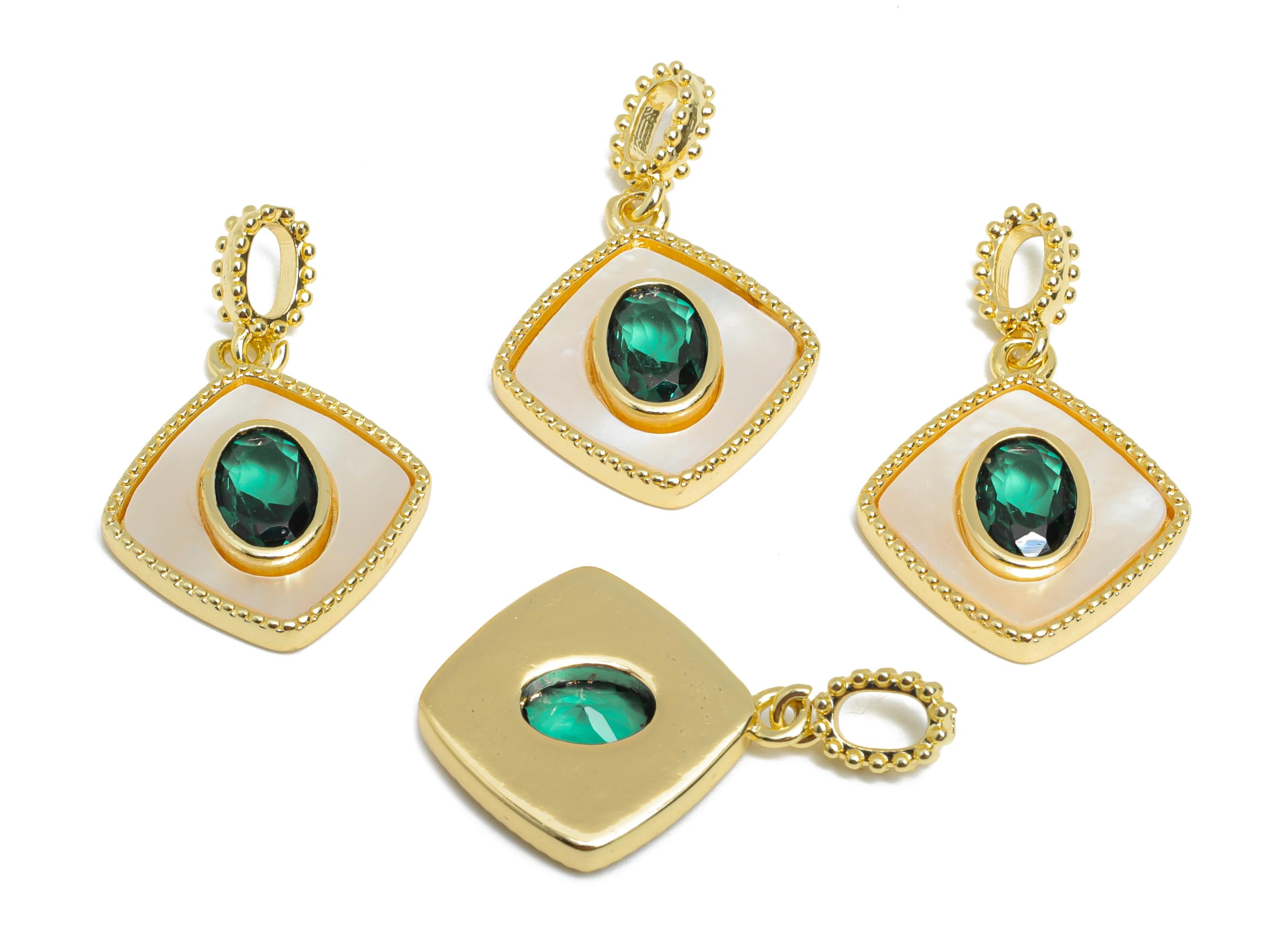 Brass CZ Diamond Pendant - Gold Seashell Hanging Pendant for Necklace - Refined Jewelry - 18K Real Gold-Plated Brass - 24x15x3.08mm -RGP9537 - DOMEDBAZAAR