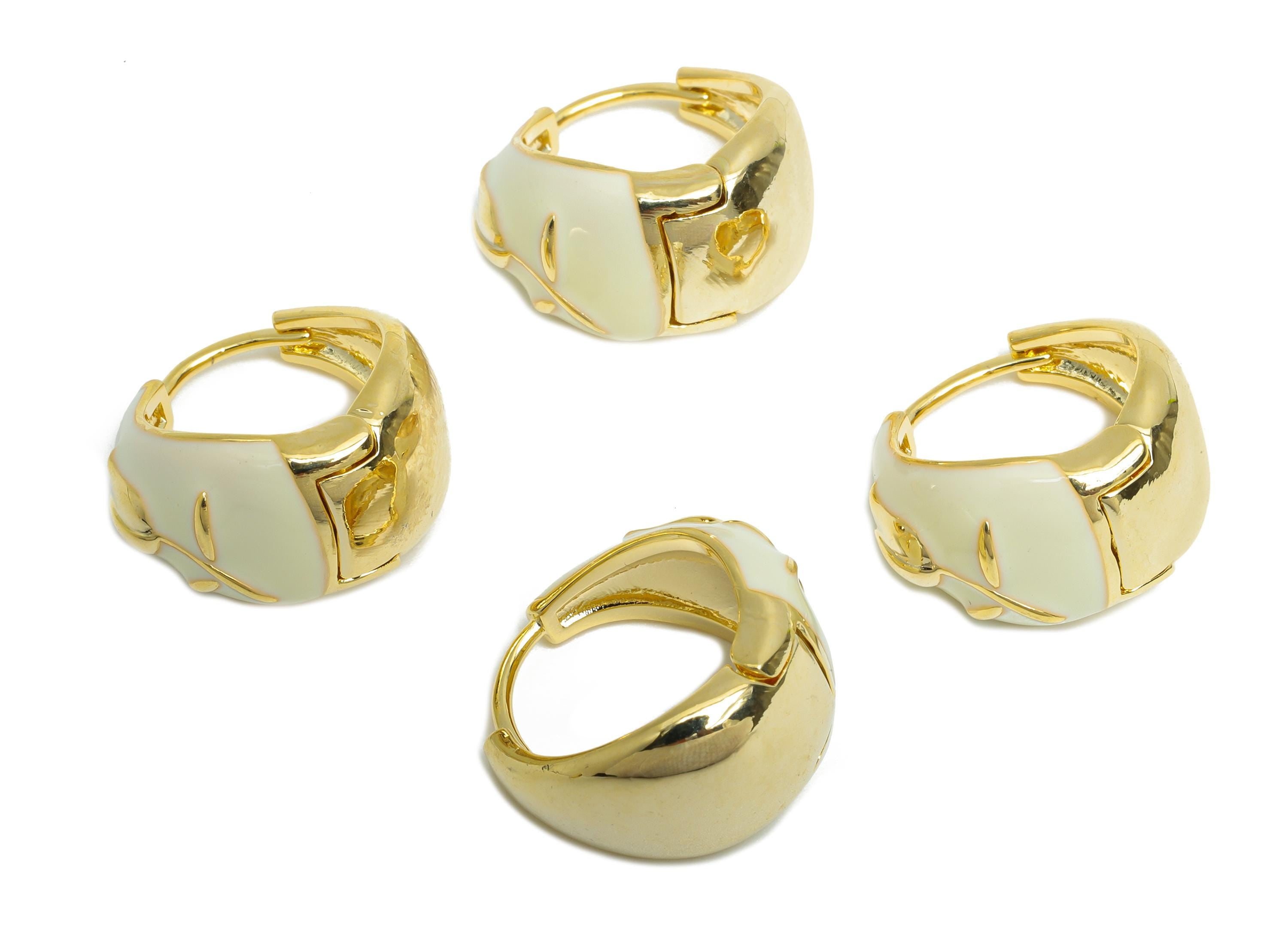 Brass Round Hoop Earring - Flower Enamel Huggie Earring for Girl&#39;s - Refined Gold Thick Earring - 18K Gold Plated - 16.61x9.14x3mm -RGP9607A - DOMEDBAZAAR