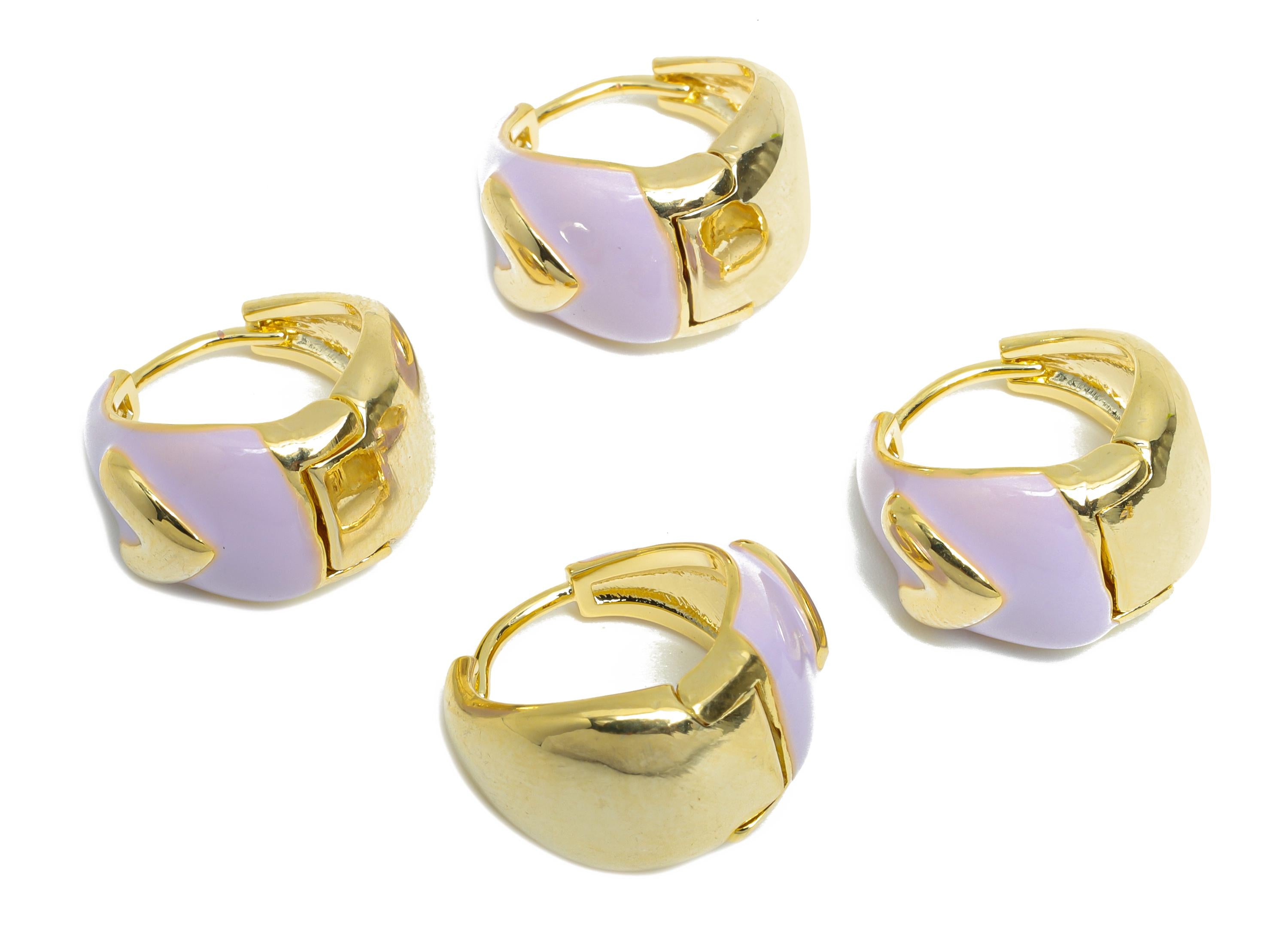 Brass Round Hoop Earring - Heart Enamel Huggie Earring for Girl&#39;s - Refined Gold Thick Earring - 18K Gold Plated - 16.61x9.14x3mm -RGP9607C - DOMEDBAZAAR