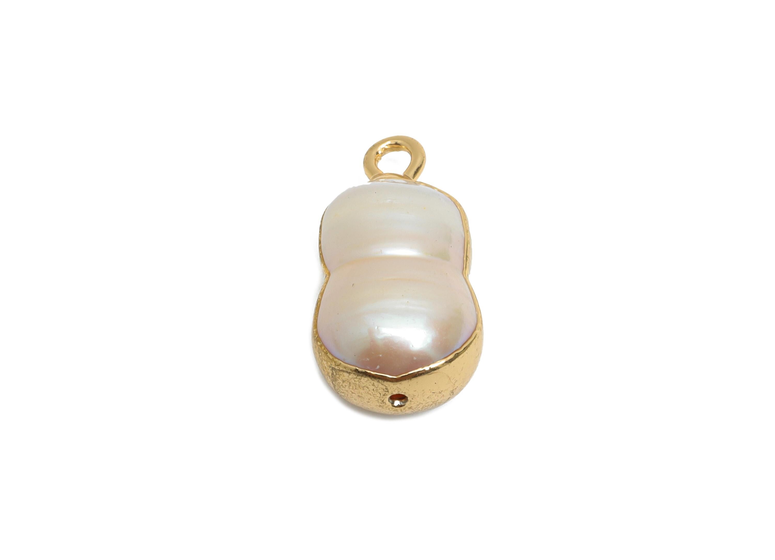 Baroque Pearl Charm - Natural Freshwater Pearl Pendant - Irregular Pearl Charm - Handmade Jewelry -KC Gold Plated -20.88x8.9x7.67mm -RGP9567 - DOMEDBAZAAR