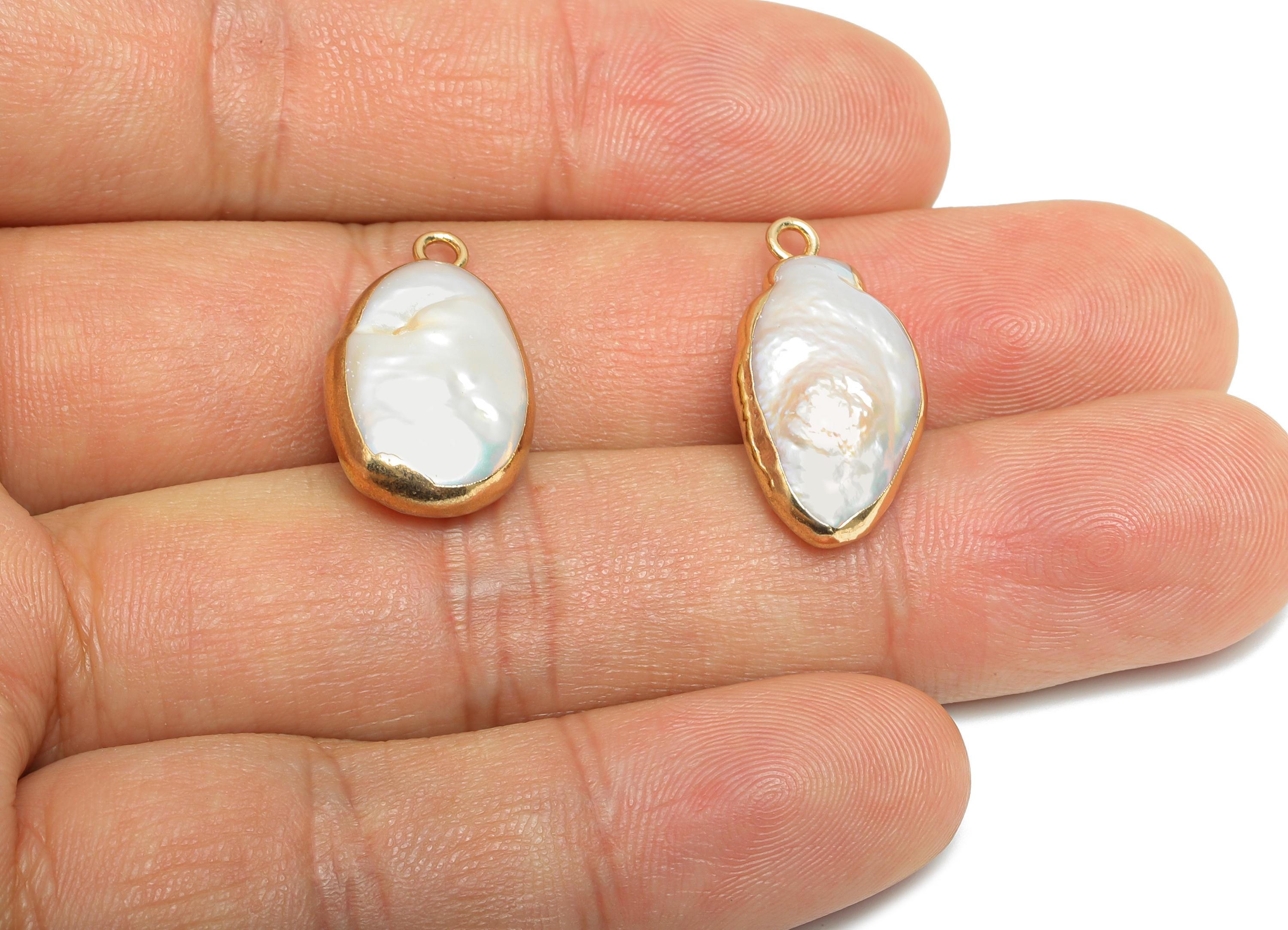 Drop Baroque Pearl Charms - Natural Freshwater Pearl Pendant - Irregular Pearl Handmade Jewelry - KC Gold Plating - 20.3x11x5.5mm - RGP9569 - DOMEDBAZAAR