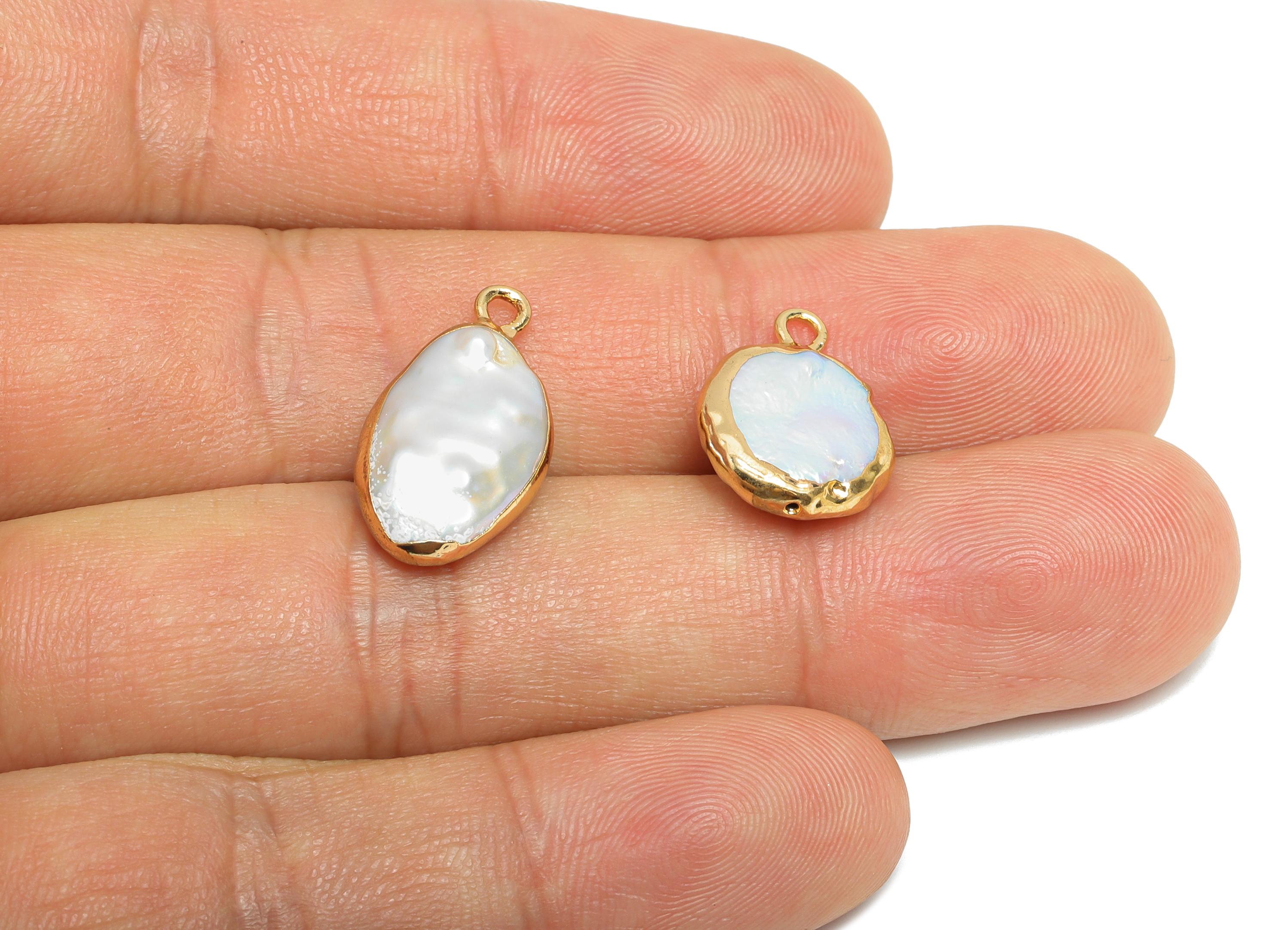 Round Baroque Pearl Charms - Natural Freshwater Pearl Pendant - Irregular Pearl Handmade Jewelry -KC Gold Plated - 16.3x11.8x5.4mm - RGP9570 - DOMEDBAZAAR