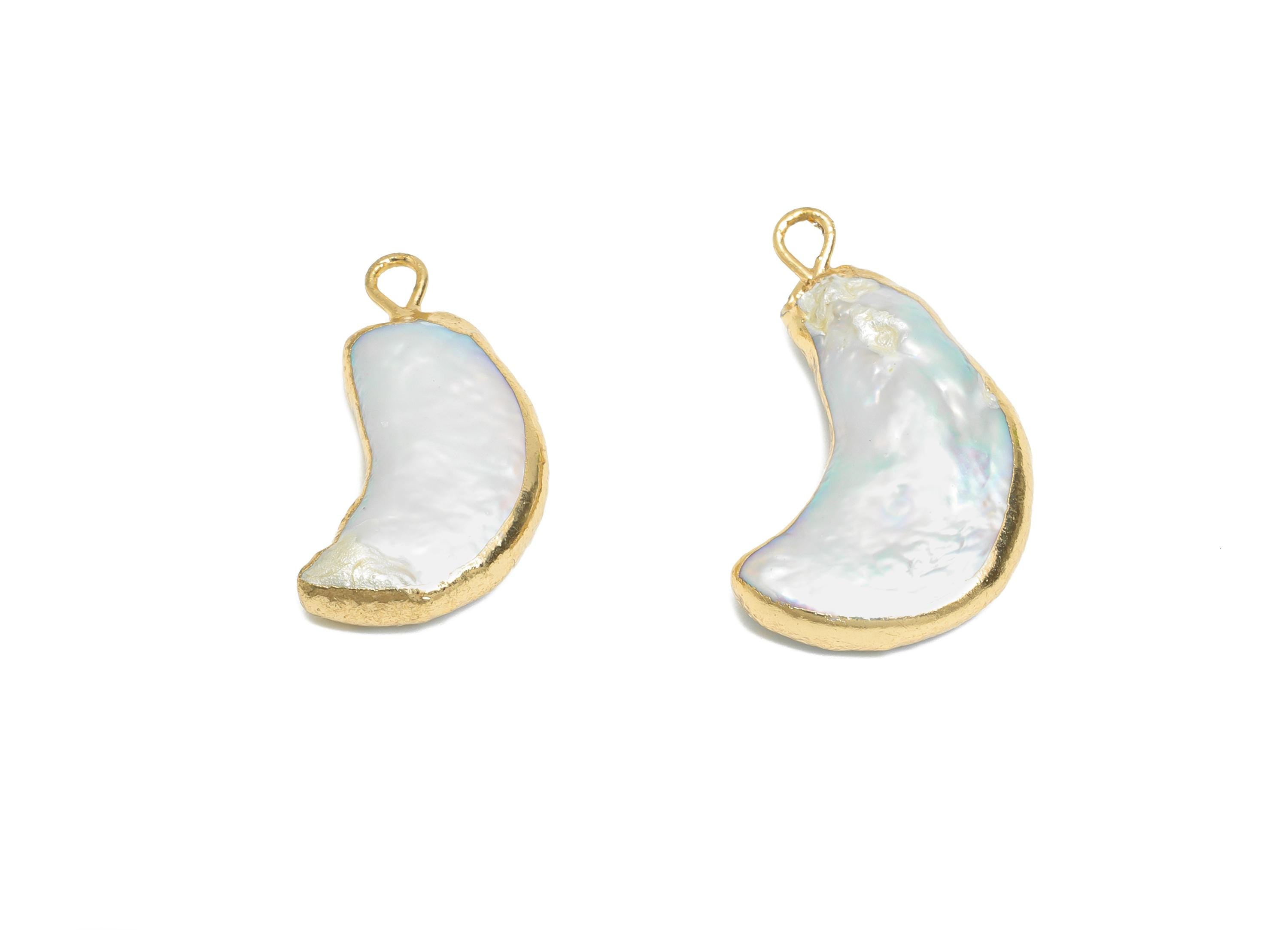 Moon Baroque Pearl Charms - Natural Freshwater Pearl Pendant - Irregular Pearl Handmade Jewelry -KC Gold Plated - 25x15.5x6.23mm - RGP9572 - DOMEDBAZAAR