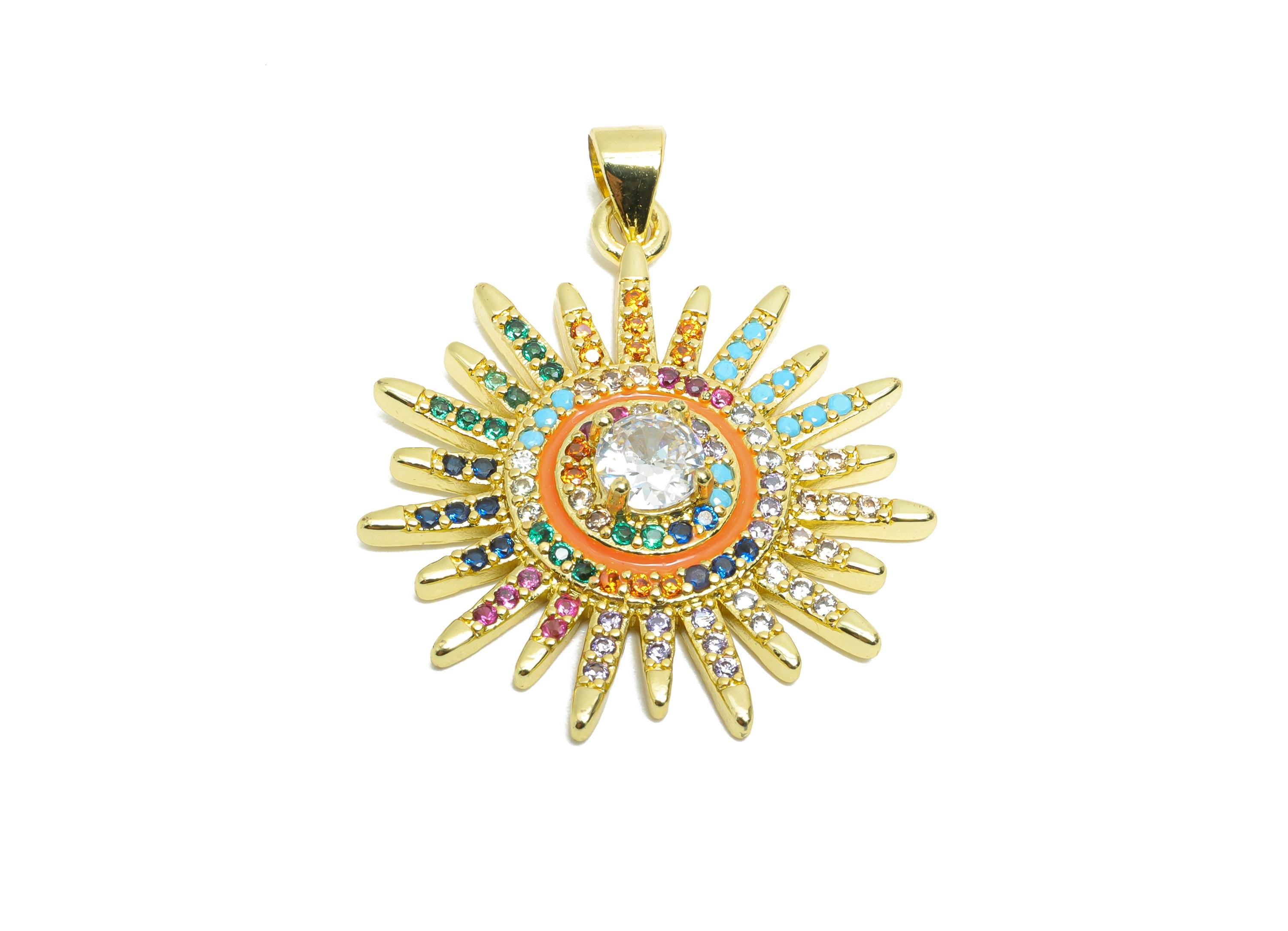 Brass Sunshine Pendant - Brass Zircon Colorful Jewelry - Modern Full  Diamond Brass Pendant - 18K Real Gold Plated - 29x26x4.91mm - RGP9719 - DOMEDBAZAAR