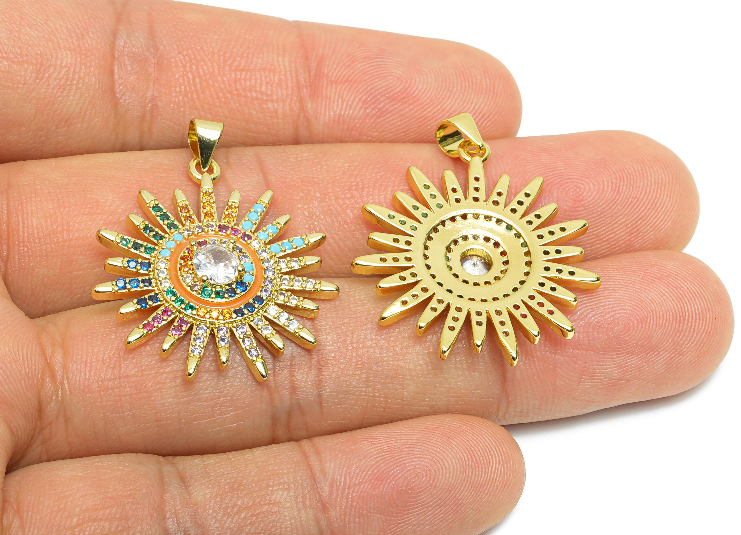 Brass Sunshine Pendant - Brass Zircon Colorful Jewelry - Modern Full  Diamond Brass Pendant - 18K Real Gold Plated - 29x26x4.91mm - RGP9719 - DOMEDBAZAAR