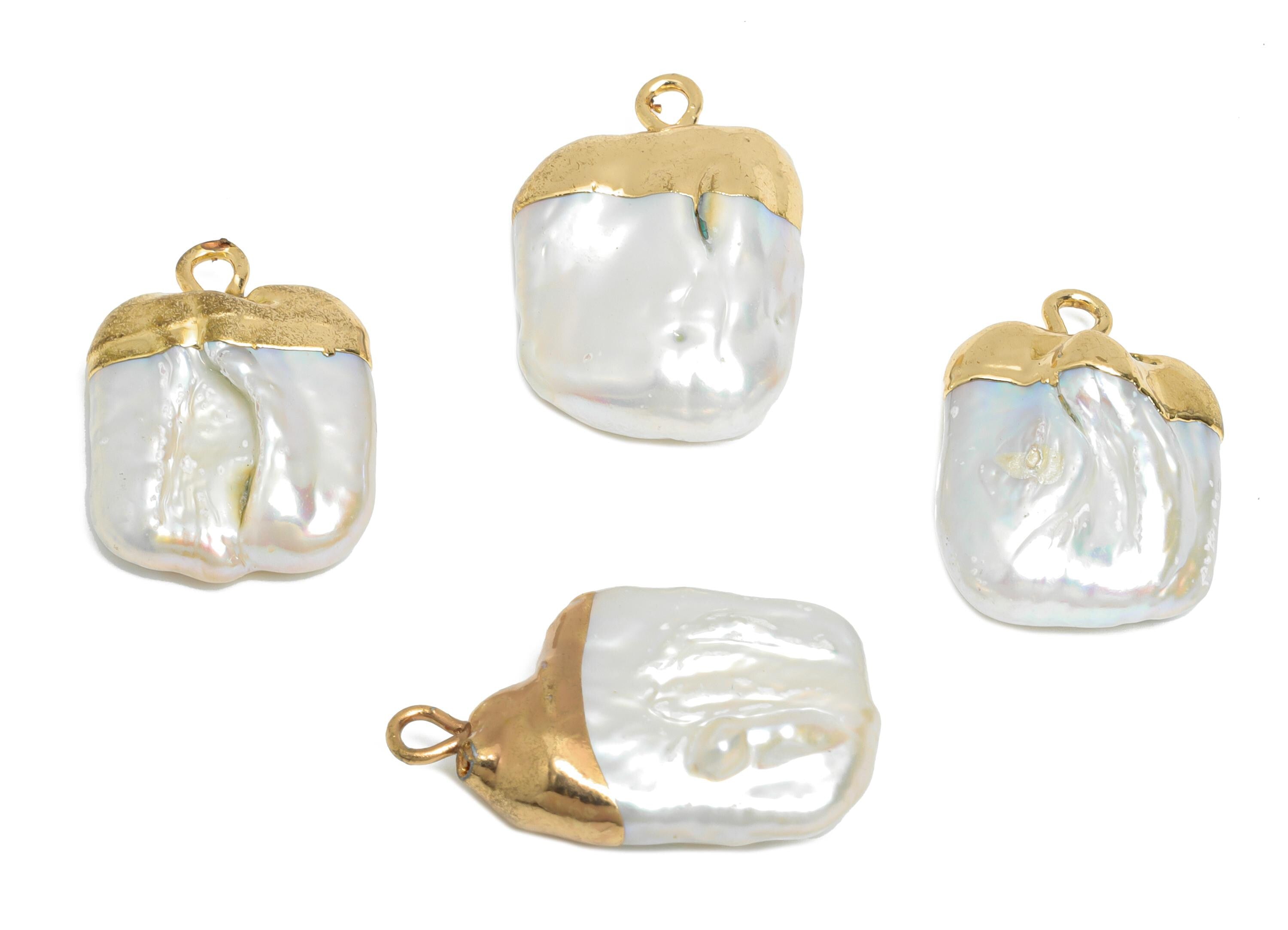 Square Baroque Pearl Charm - Natural Freshwater Pearl Pendant - Irregular Pearl Handmade Jewelry -KC Gold Plated - 23.6x14.4x6.22mm -RGP9573 - DOMEDBAZAAR