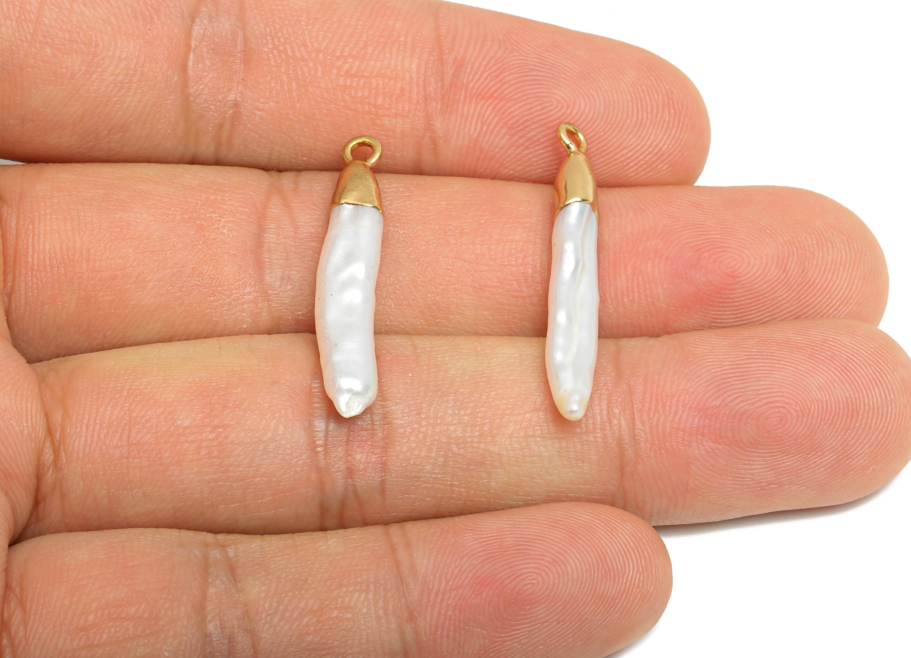 Bar Baroque Pearl Charms - Natural Freshwater Pearl Pendant - Irregular Pearl Handmade Jewelry -KC Gold Tone Plated -31x5.6x4.6mm -RGP9575 - DOMEDBAZAAR