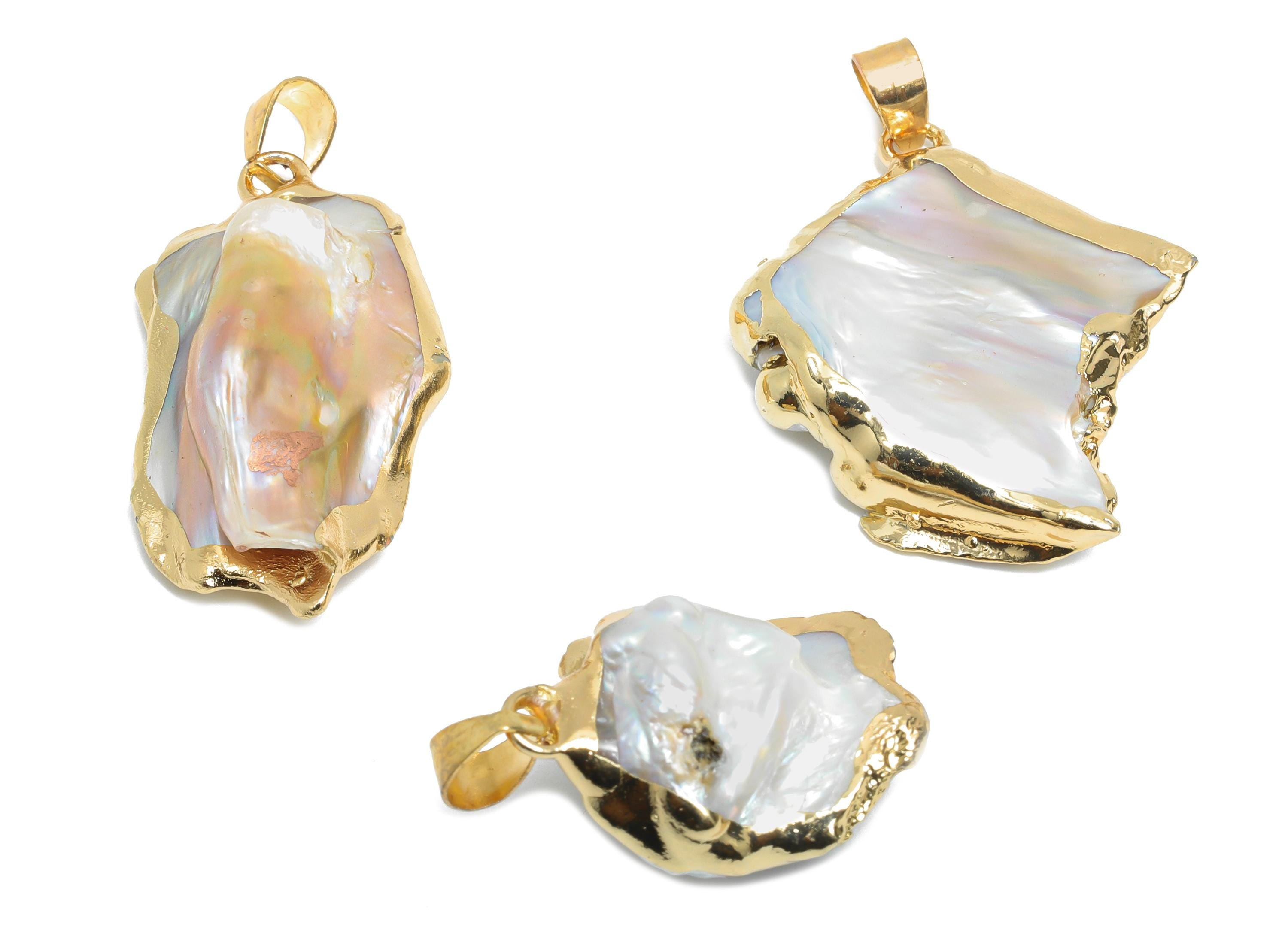 Abstract Seashell Charms - Natural Irregular Mop Pendant - Brass Handmade Jewelry DIY - KC Gold Tone Plating - 30.32x19.3x6.74mm - RGP9579 - DOMEDBAZAAR