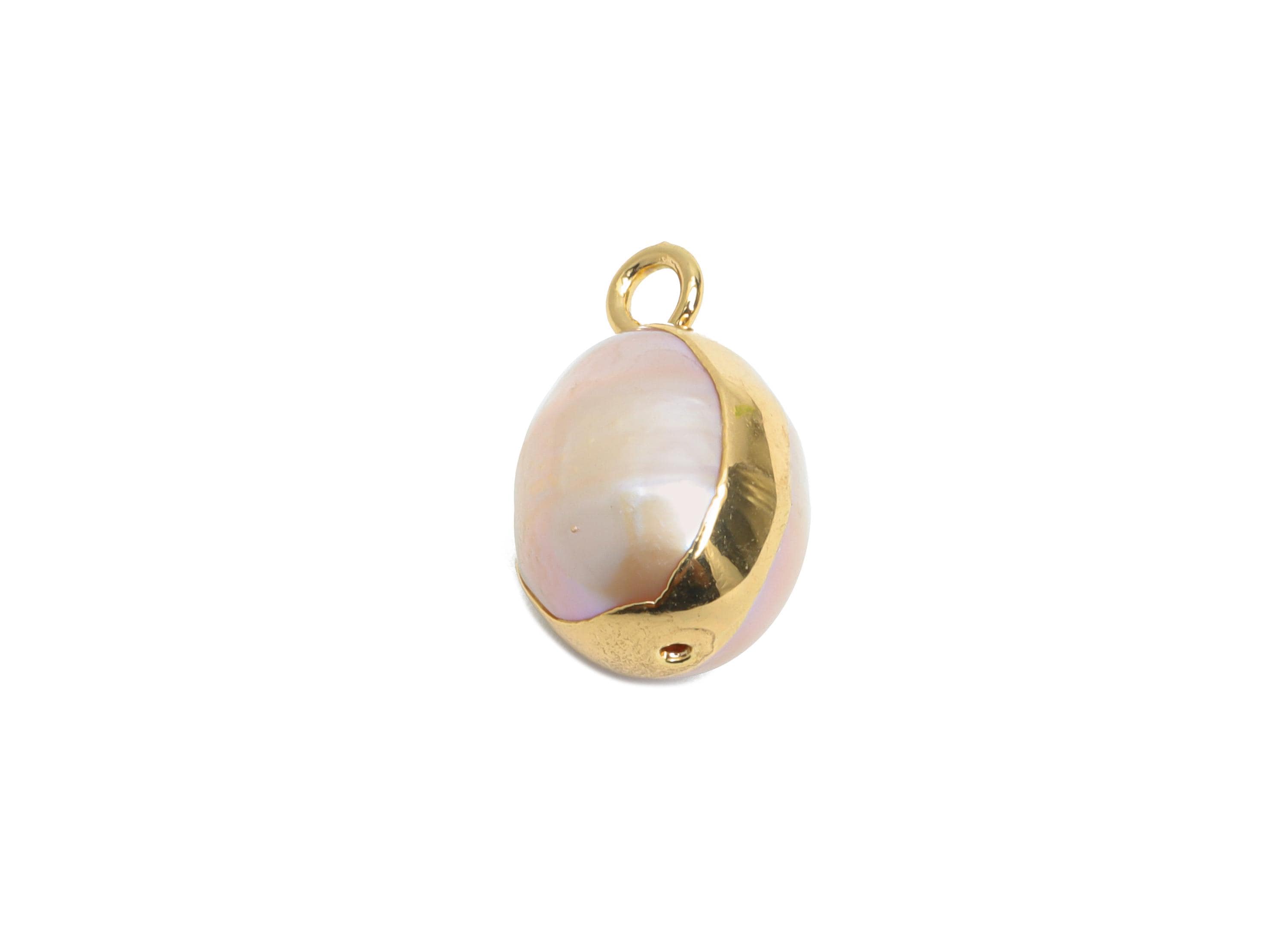 Round Pearl Earring Charms - Natural Mop Pearl Pendant - Irregular Pearl Handmade Jewelry -KC Gold Tone Plated - 14.22x9.25x9.12mm - RGP9578 - DOMEDBAZAAR
