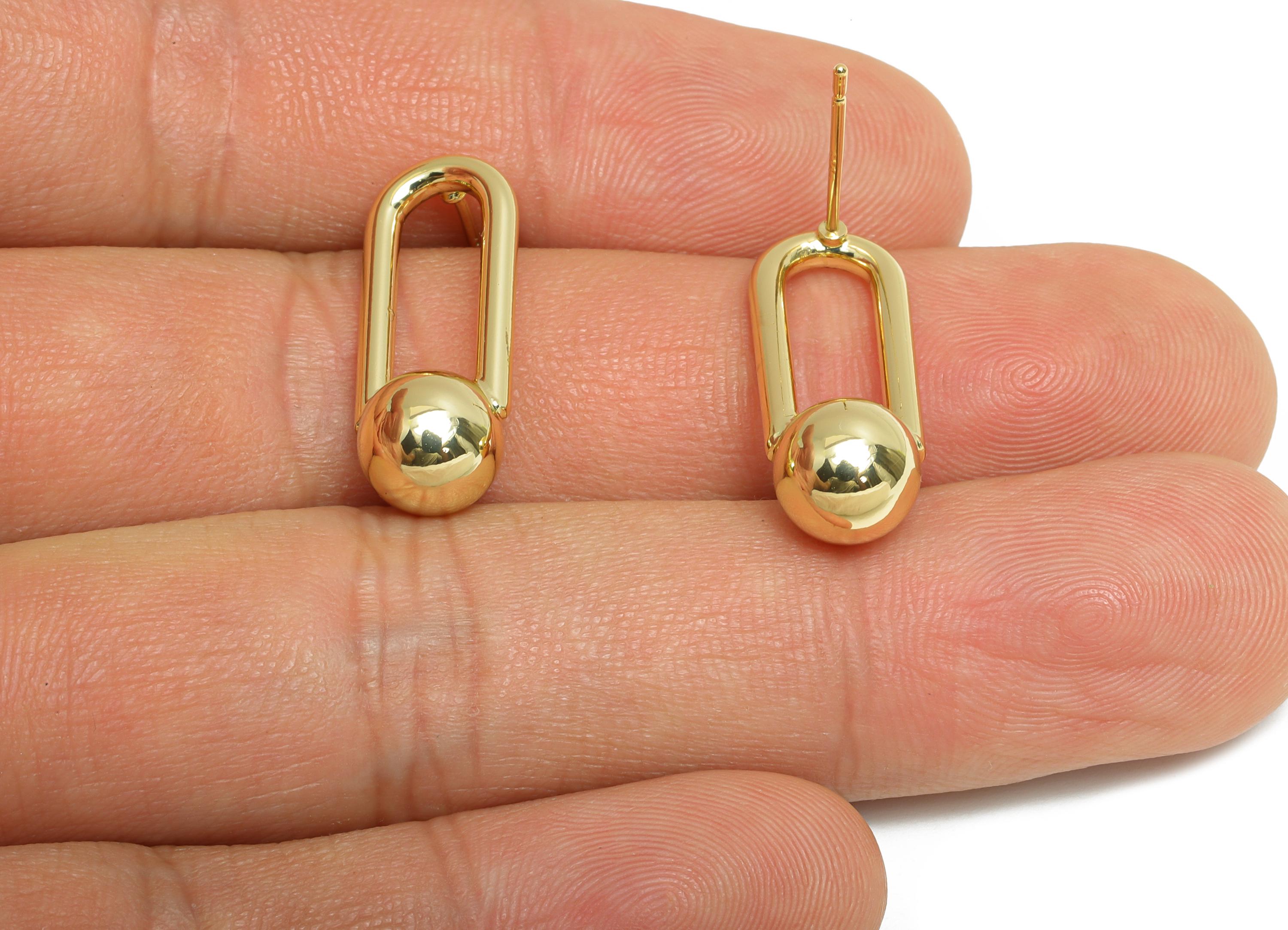 Brass Ball Earring Stud - Gold Oval Rectangle Ball Earring - Minimalist Dangle Ball Earring Post- 14K Real Gold Plated -23x9x8mm -RGP9442-14 - DOMEDBAZAAR