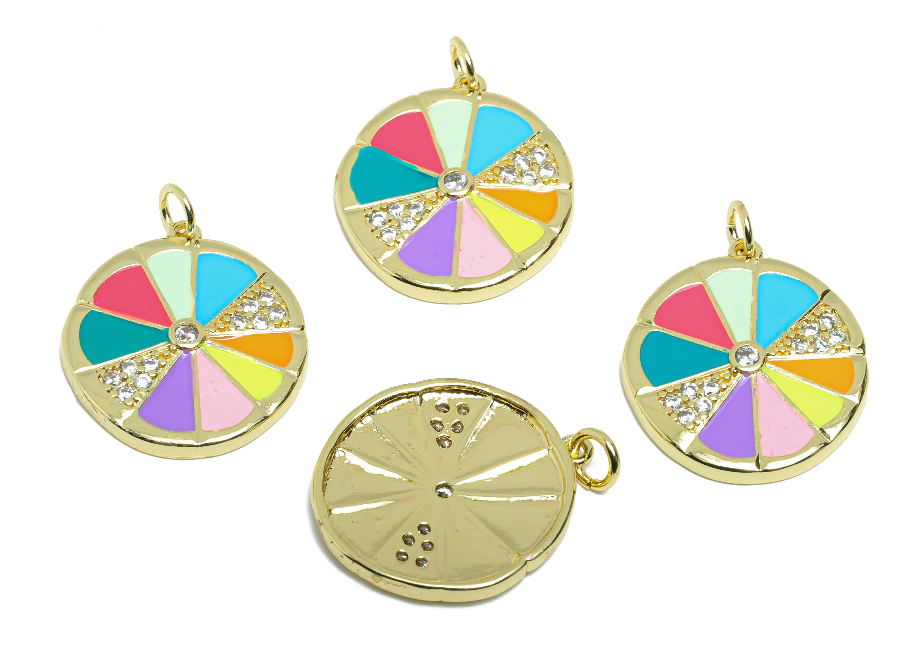 Brass Lemon Pendant - Brass Zircon Colorful Jewelry - Modern Rainbow Brass Pendant - 18K Real Gold Plating - 22x20x2.68mm - RGP9718 - DOMEDBAZAAR