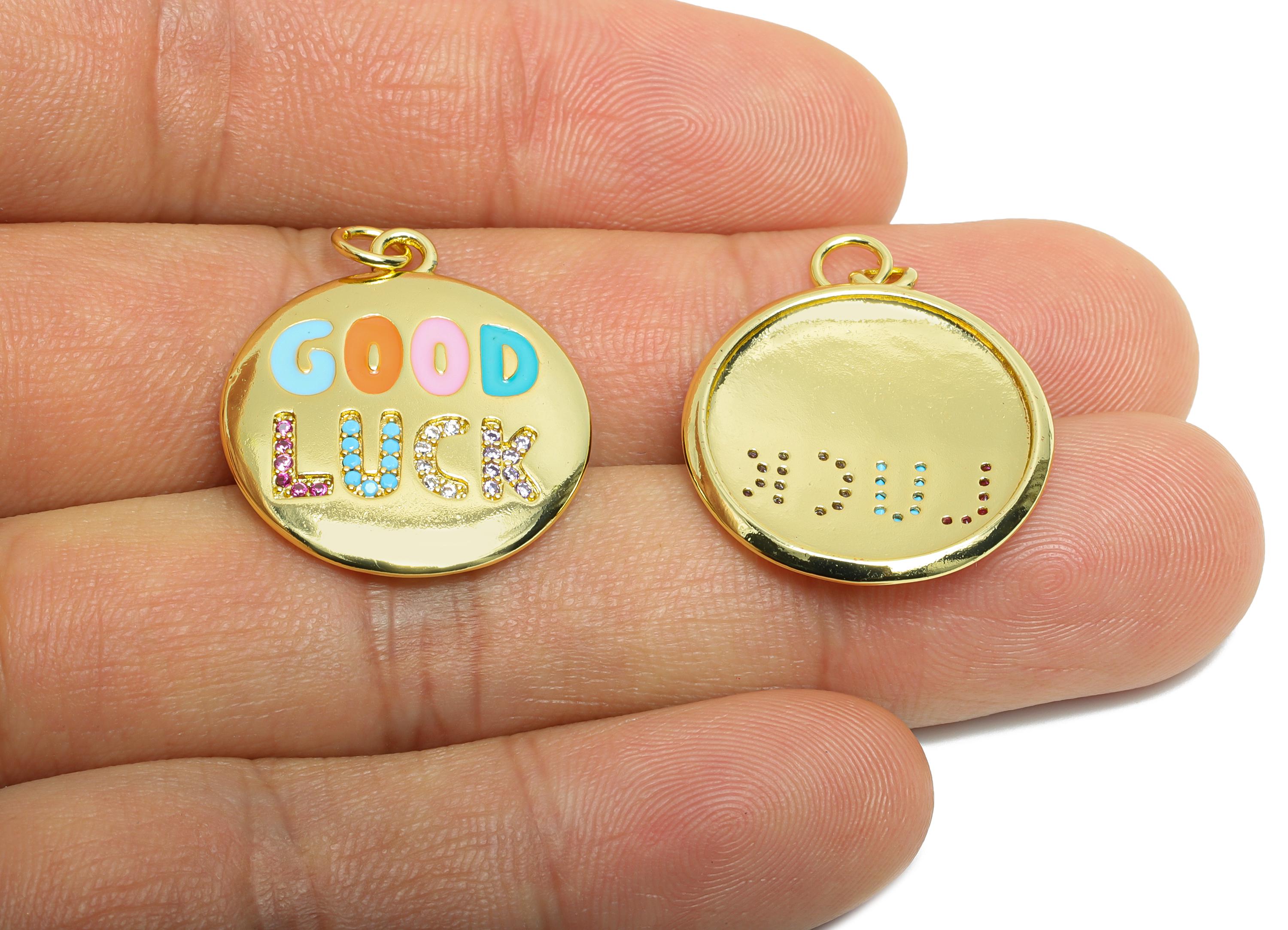 Brass CZ Enamel Pendant - Brass Zircon Colorful Jewelry - Modern Round Good Lucky Pendant - 18K Real Gold Plated - 24.99x21x2.57mm - RGP9720 - DOMEDBAZAAR