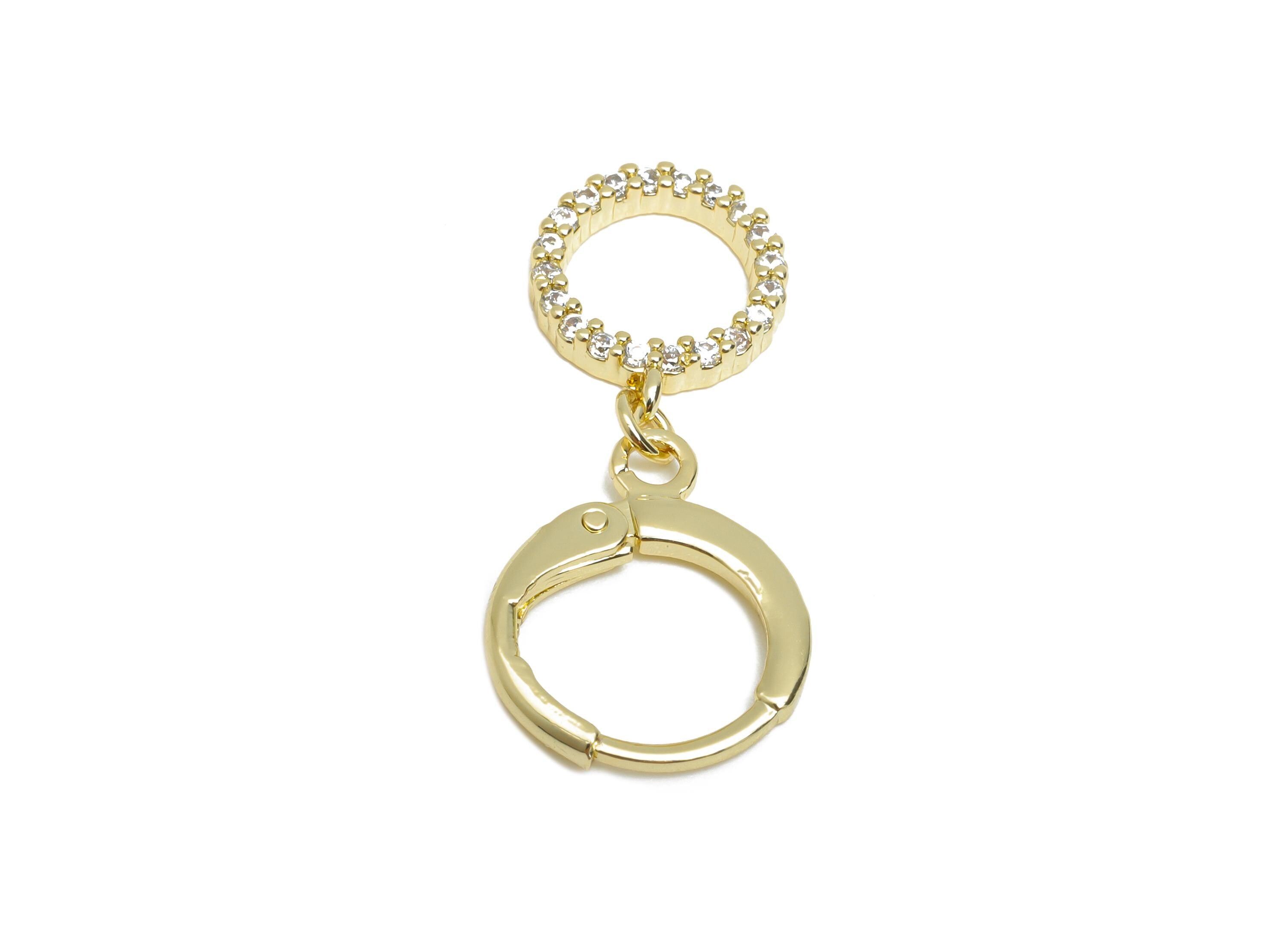 Gold Hoop Lever back Earring - Brass Dangle Huggie Hoop Clasp - Cubic Zircon Earring - 14K Real Gold Plated - 26.32x11.48x1.61mm -RGP9562-14 - DOMEDBAZAAR