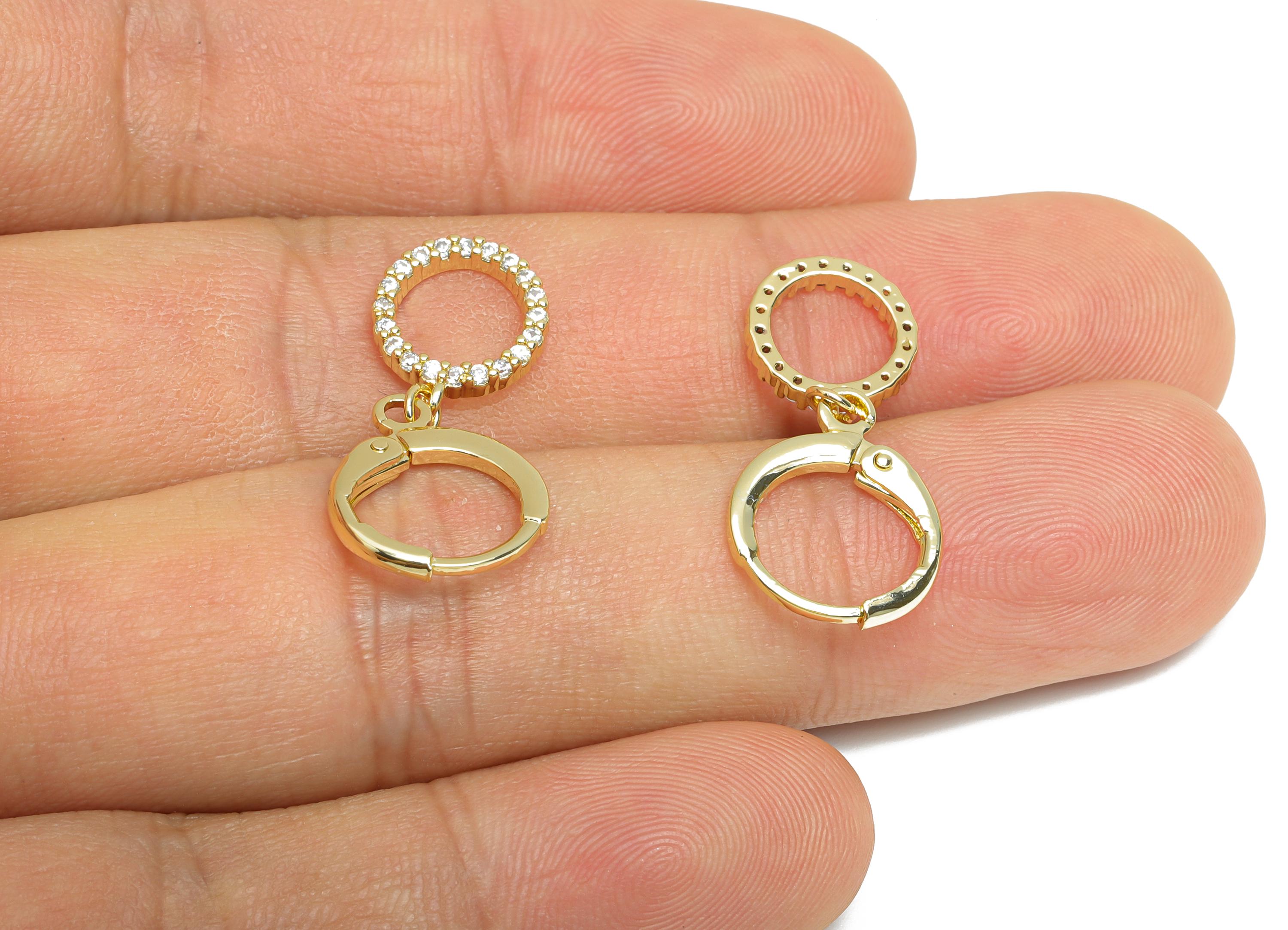 Gold Hoop Lever back Earring - Brass Dangle Huggie Hoop Clasp - Cubic Zircon Earring - 14K Real Gold Plated - 26.32x11.48x1.61mm -RGP9562-14 - DOMEDBAZAAR