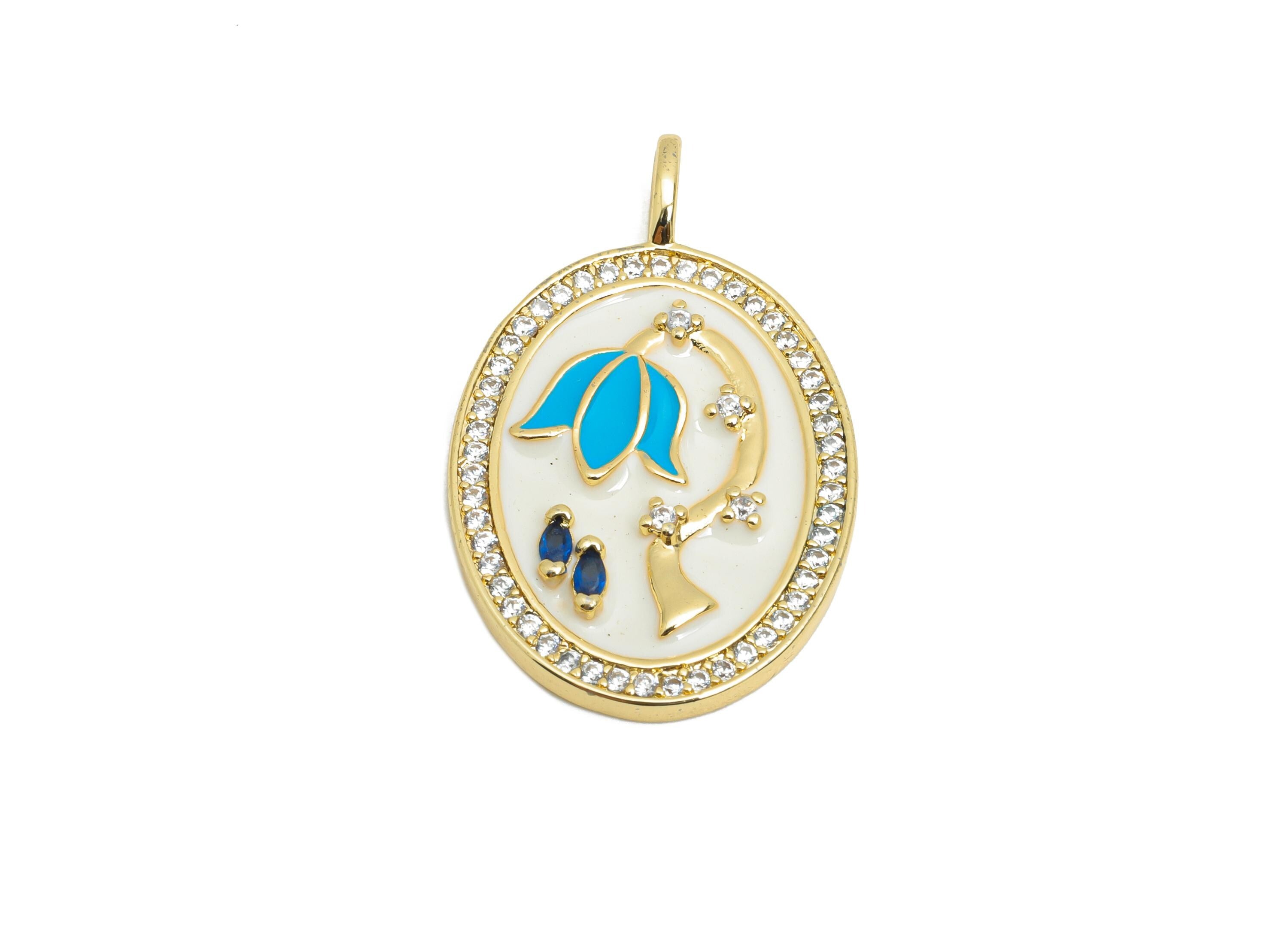 Brass Flower Pendant - Brass Marquise Zircon White Floral Jewelry - Oval Enamel Pendant - 18K Real Gold Plating - 31x19x3mm - RGP9725 - DOMEDBAZAAR