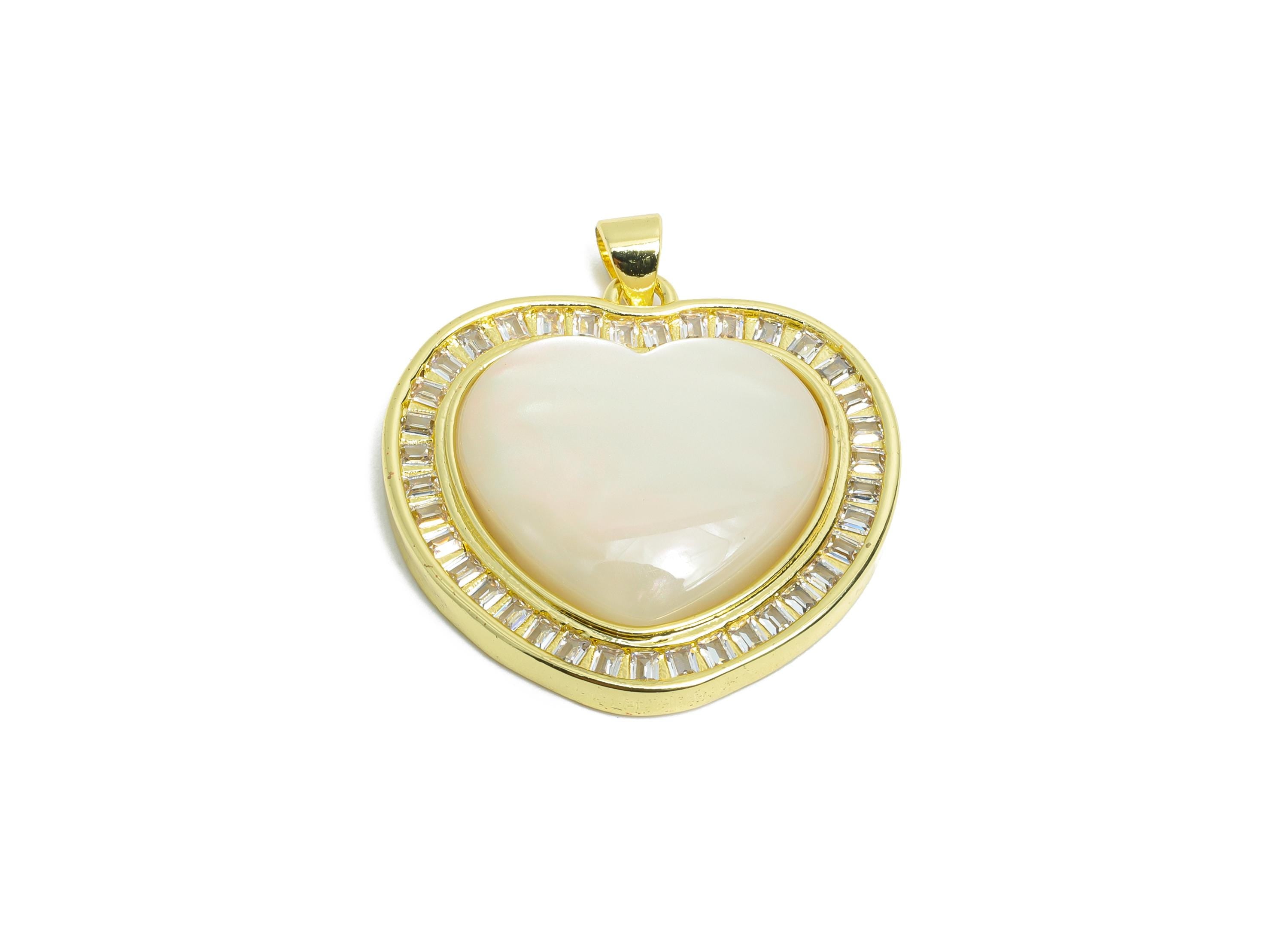 Brass Shell Heart Pendant - Brass Luxurious Jewelry - Gold Cubic Zircon Shell Pendant - 18K Real Gold Plated - 27x28x6mm - RGP9716 - DOMEDBAZAAR