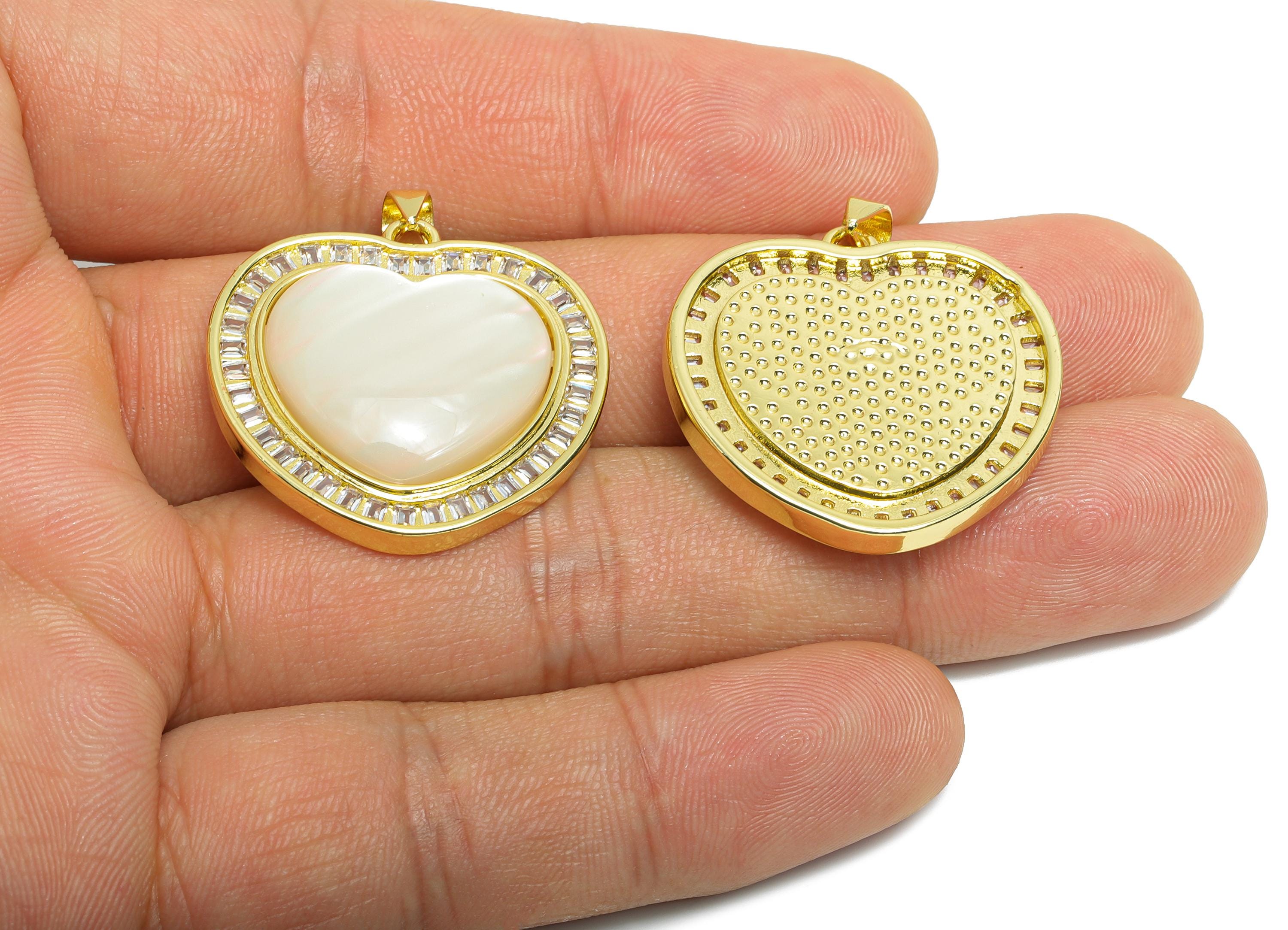 Brass Shell Heart Pendant - Brass Luxurious Jewelry - Gold Cubic Zircon Shell Pendant - 18K Real Gold Plated - 27x28x6mm - RGP9716 - DOMEDBAZAAR