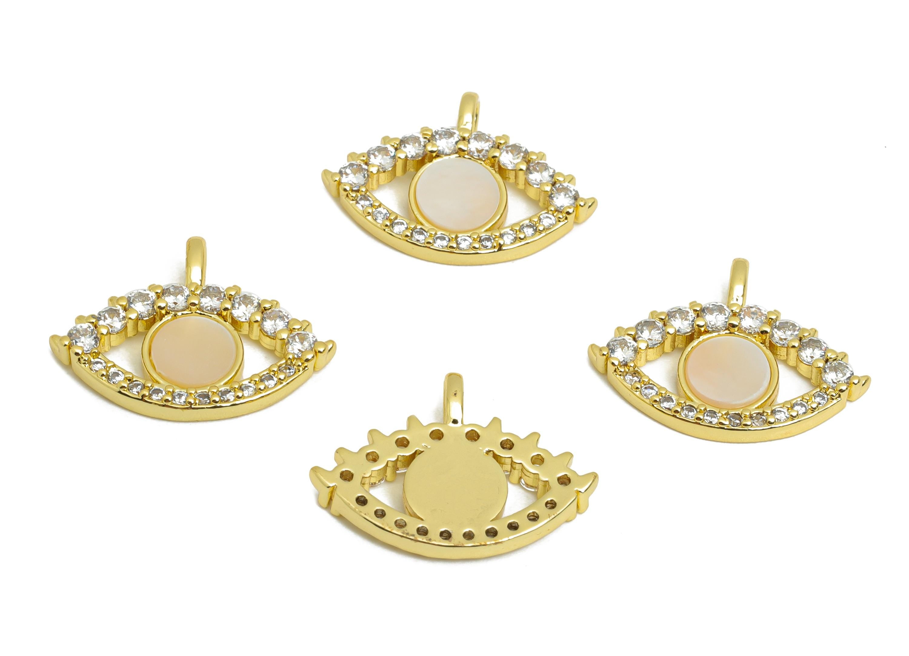 Brass Shell Eye Pendant - Brass Luxurious Jewelry - Gold Cubic Zircon Shell Pendant - 18K Real  Gold Plated - 13.43x7.77x3mm - RGP9633 - DOMEDBAZAAR