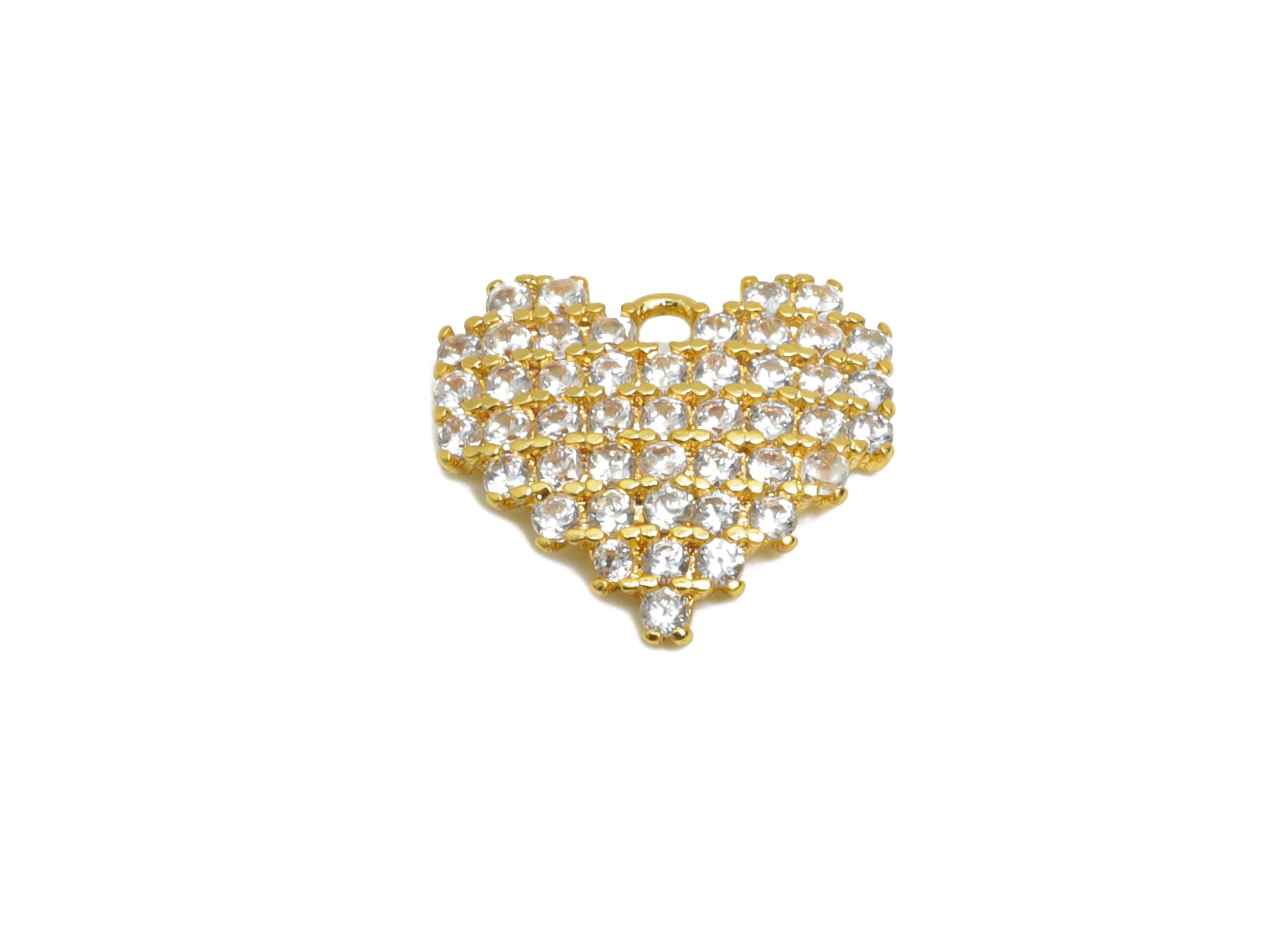 Brass CZ Heart Earring Charm - Gold Mini Heart Pendant for Bracelet - Sparkling CZ Jewelry - 18K Real Gold-Plated -2x9.4x2.1x0.48mm -RGP9544 - DOMEDBAZAAR