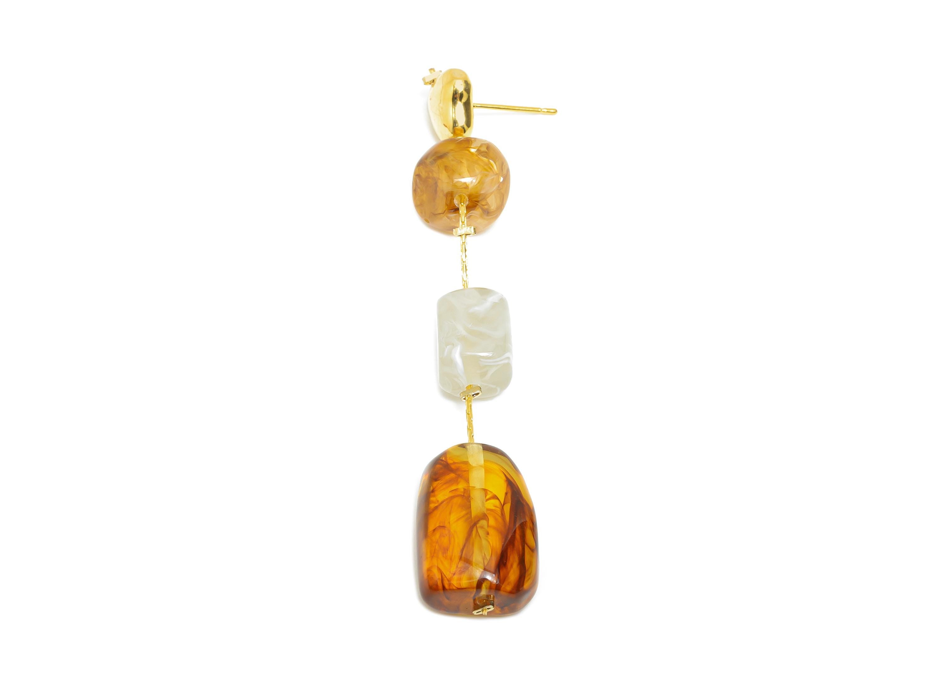 Brass Dangle Tassel Stud - Gold Resin Tassel Earring Post - Modern Snake Chian Earring Stud - 18K Gold Plated - 81.01x14.02x0.73mm - RGP9585 - DOMEDBAZAAR