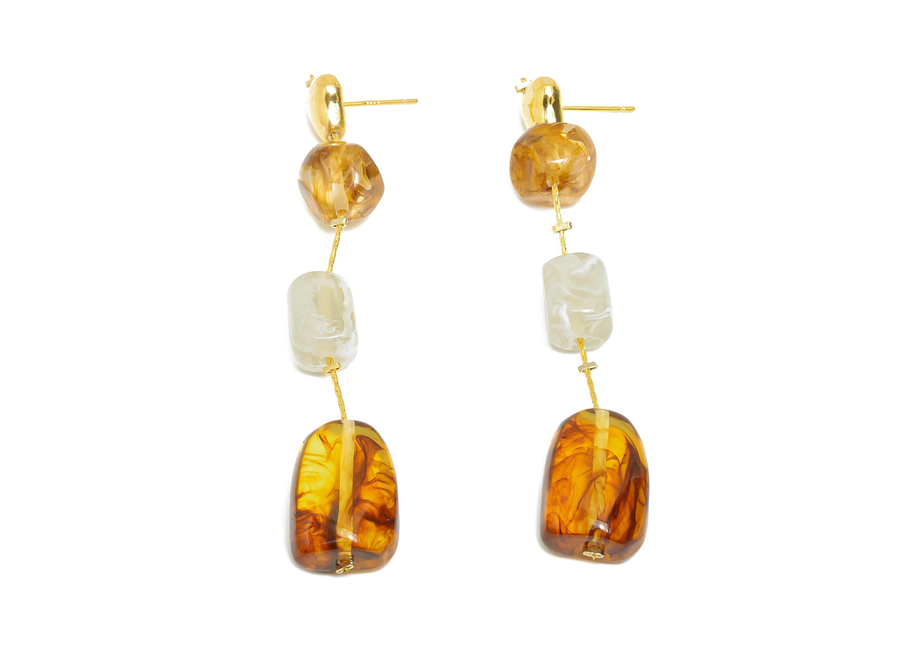 Brass Dangle Tassel Stud - Gold Resin Tassel Earring Post - Modern Snake Chian Earring Stud - 18K Gold Plated - 81.01x14.02x0.73mm - RGP9585 - DOMEDBAZAAR