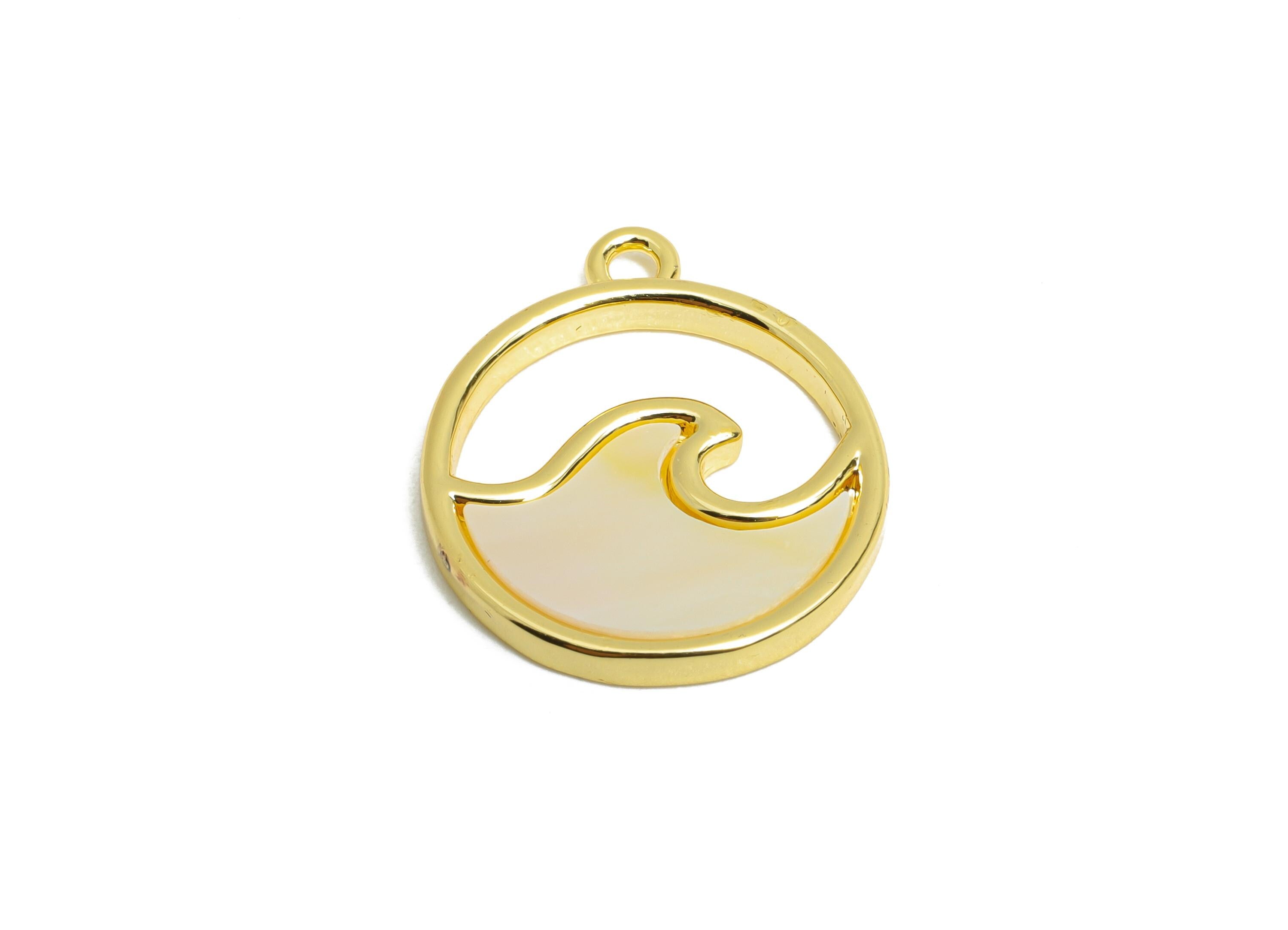 Brass Wave Shell Pendant - Brass Hollow Circle Jewelry - Wavy Round Cubic Zircon Pendant - 18K Real Gold Plated - 19x6x2mm - RGP9631 - DOMEDBAZAAR