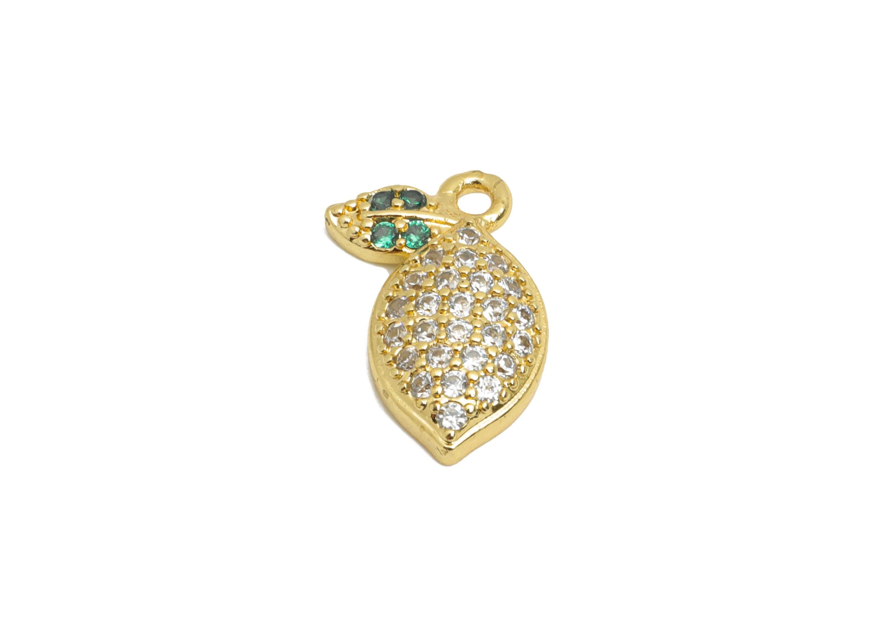 Brass CZ Leaf Earring Charm - Gold Botanical Pendant for Bracelet - Sparkling CZ Jewelry - 18K Real Gold-Plated - 14x9x2.86mm - RGP9728 - DOMEDBAZAAR