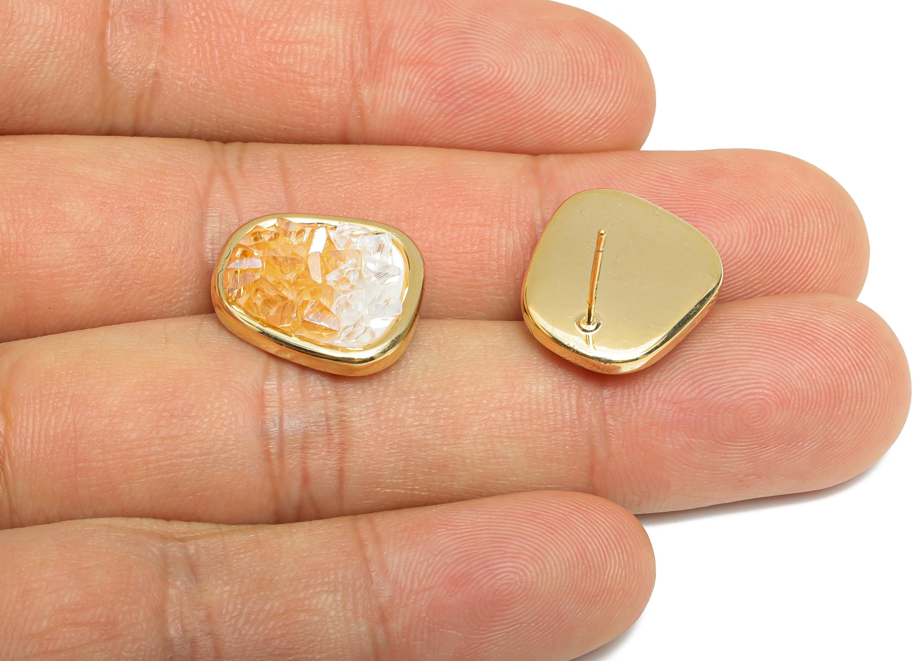 Sparkling Resin Gold Stud - Brass Dainty Irregular Earring - Modern Geometry Earring Post -18K Real Gold Plated -17.26x15.39x0.75mm -RGP9587 - DOMEDBAZAAR
