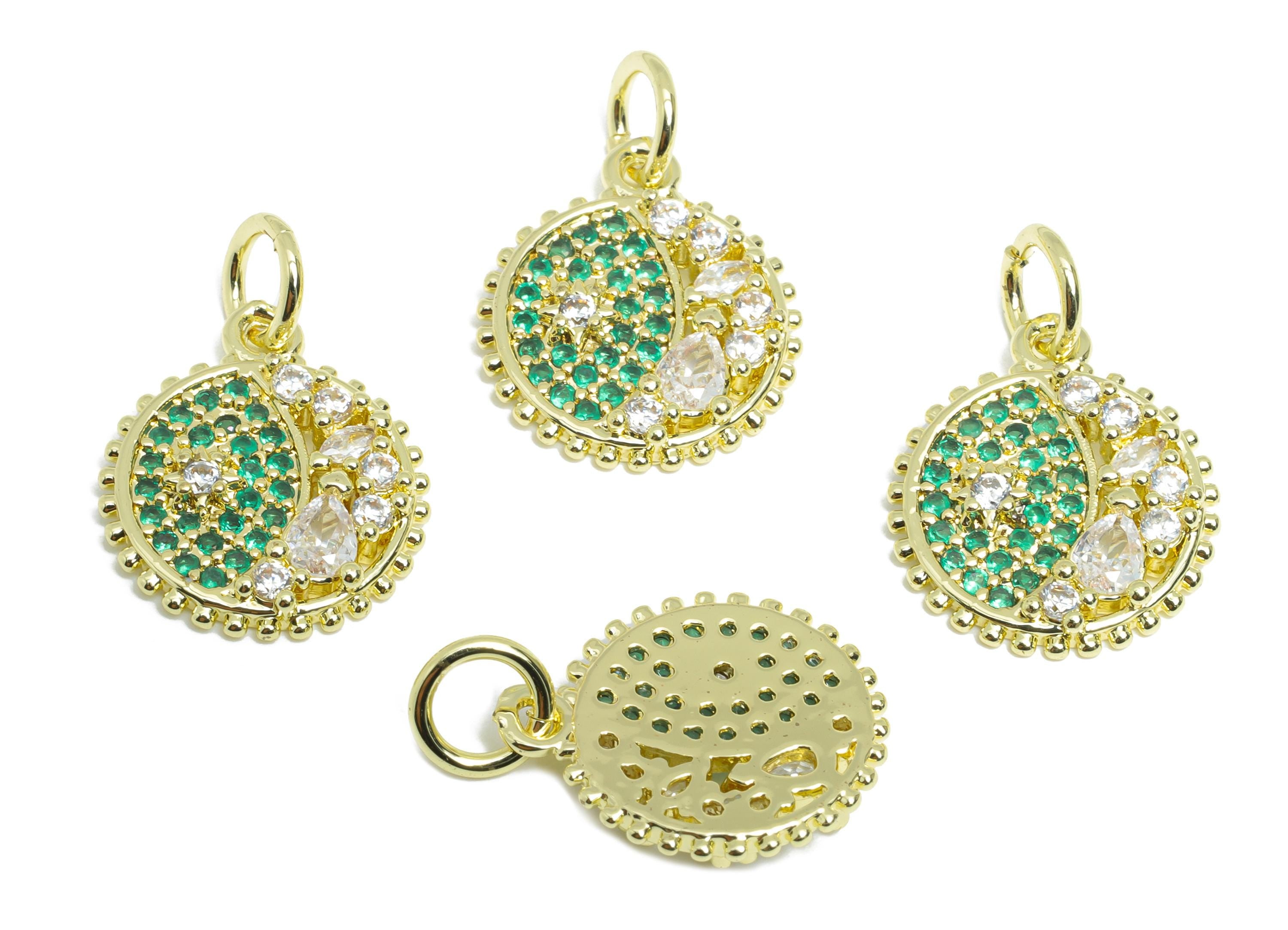 Brass CZ Crescent Earring Charm - Gold Star Cubic Zircon Charm - Space Geometry Gold Jewelry - 18K Real Gold Plated - 16.6x14x2mm - RGP9717 - DOMEDBAZAAR