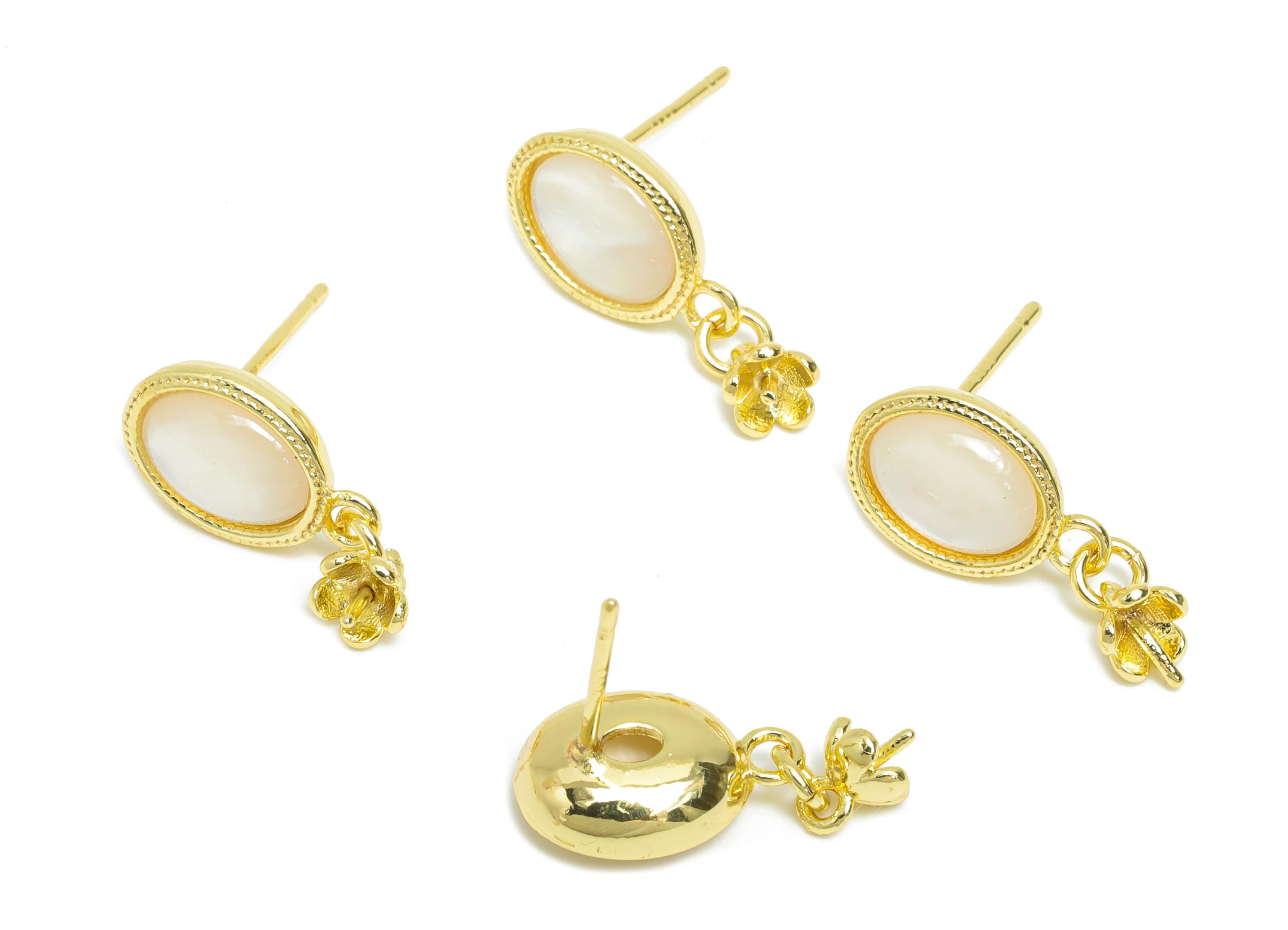 Brass Dangle Drop Earring Stud - Gold Seashell Earring Post for Pearl - Refined Jewelry - 18K Real Gold Plated - 19.19x8.27x0.74mm - RGP9612 - DOMEDBAZAAR