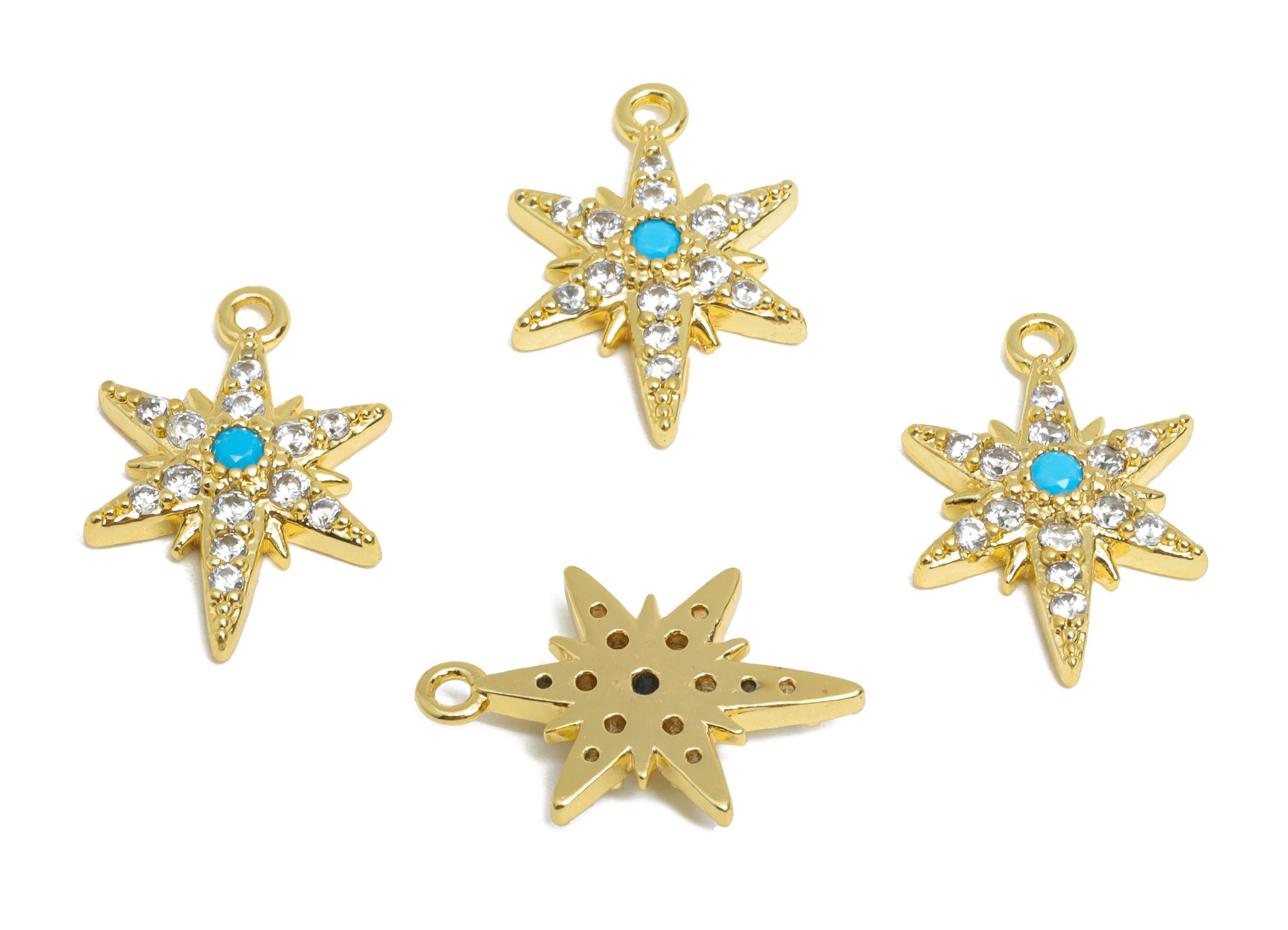 Brass CZ North Star Pendant - Gold Textured Star Pendant for Necklace - Sparkling Jewelry- 18K Real Gold Plated Brass-16.3x11x2.72mm-RGP9542 - DOMEDBAZAAR