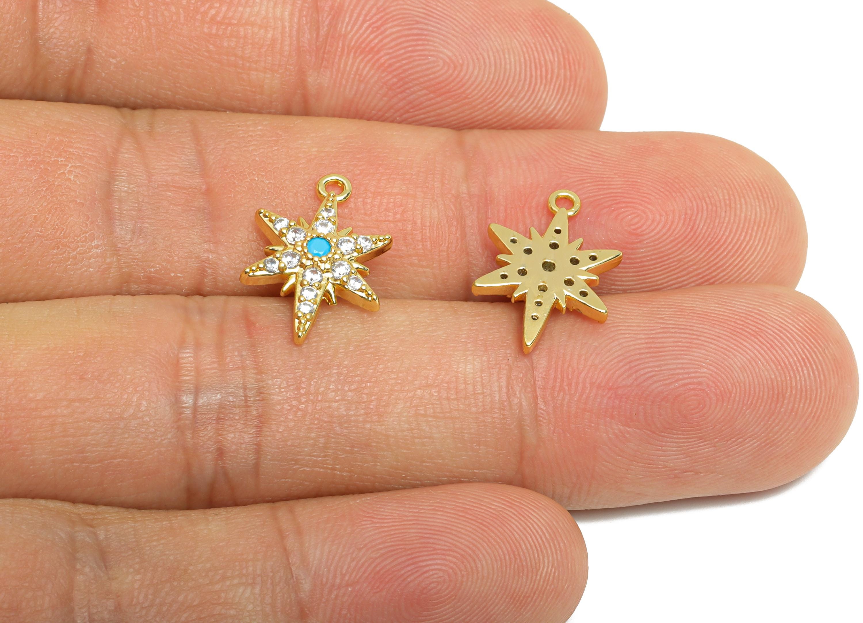 Brass CZ North Star Pendant - Gold Textured Star Pendant for Necklace - Sparkling Jewelry- 18K Real Gold Plated Brass-16.3x11x2.72mm-RGP9542 - DOMEDBAZAAR