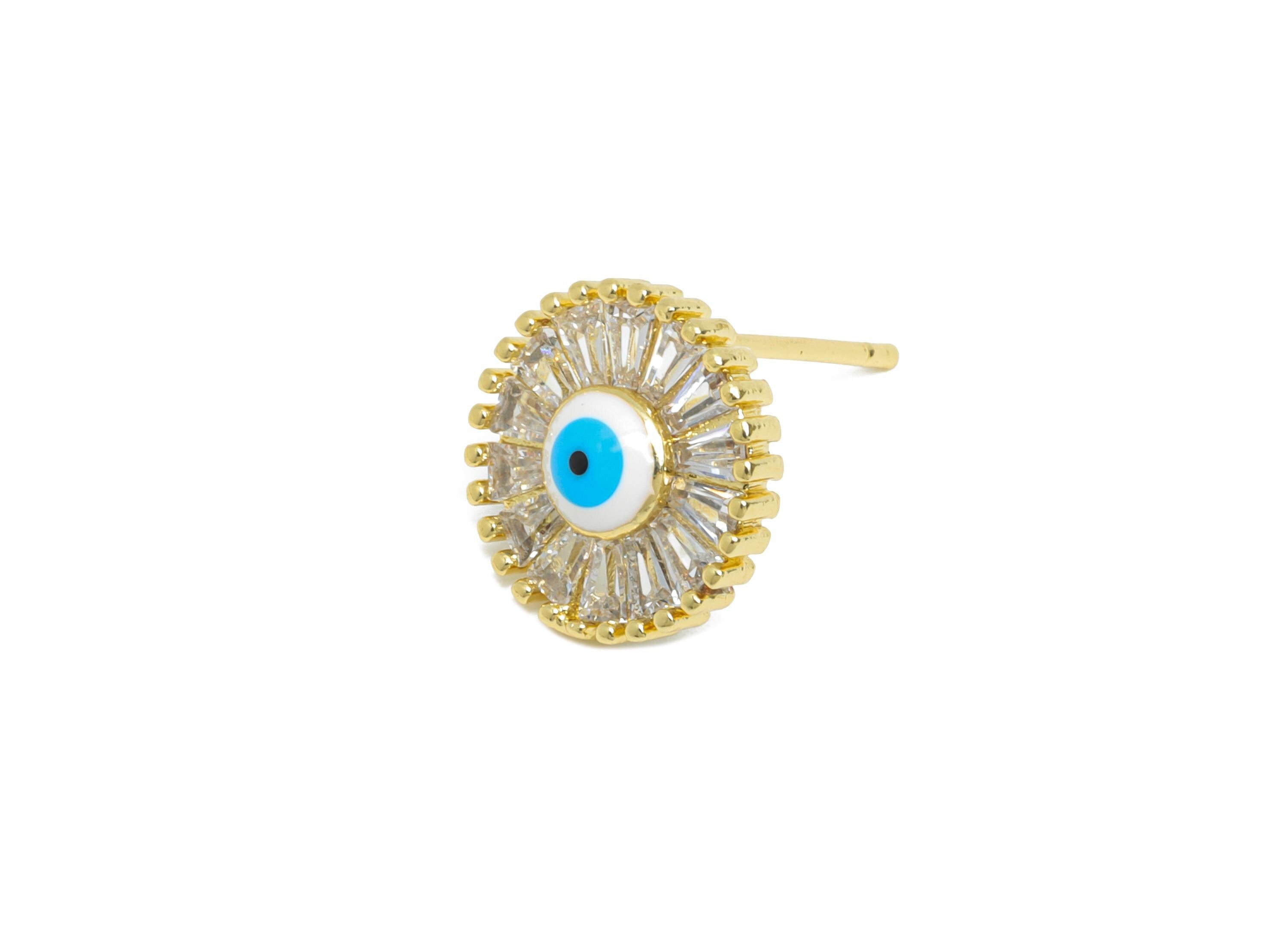 Brass Enamel Eye Stud Earring - Gold Zircon Round Earring Stud - Sparking Jewelry for Gift- 18K Real Gold Plated - 12x3.9x1.52mm - RGP9556 - DOMEDBAZAAR
