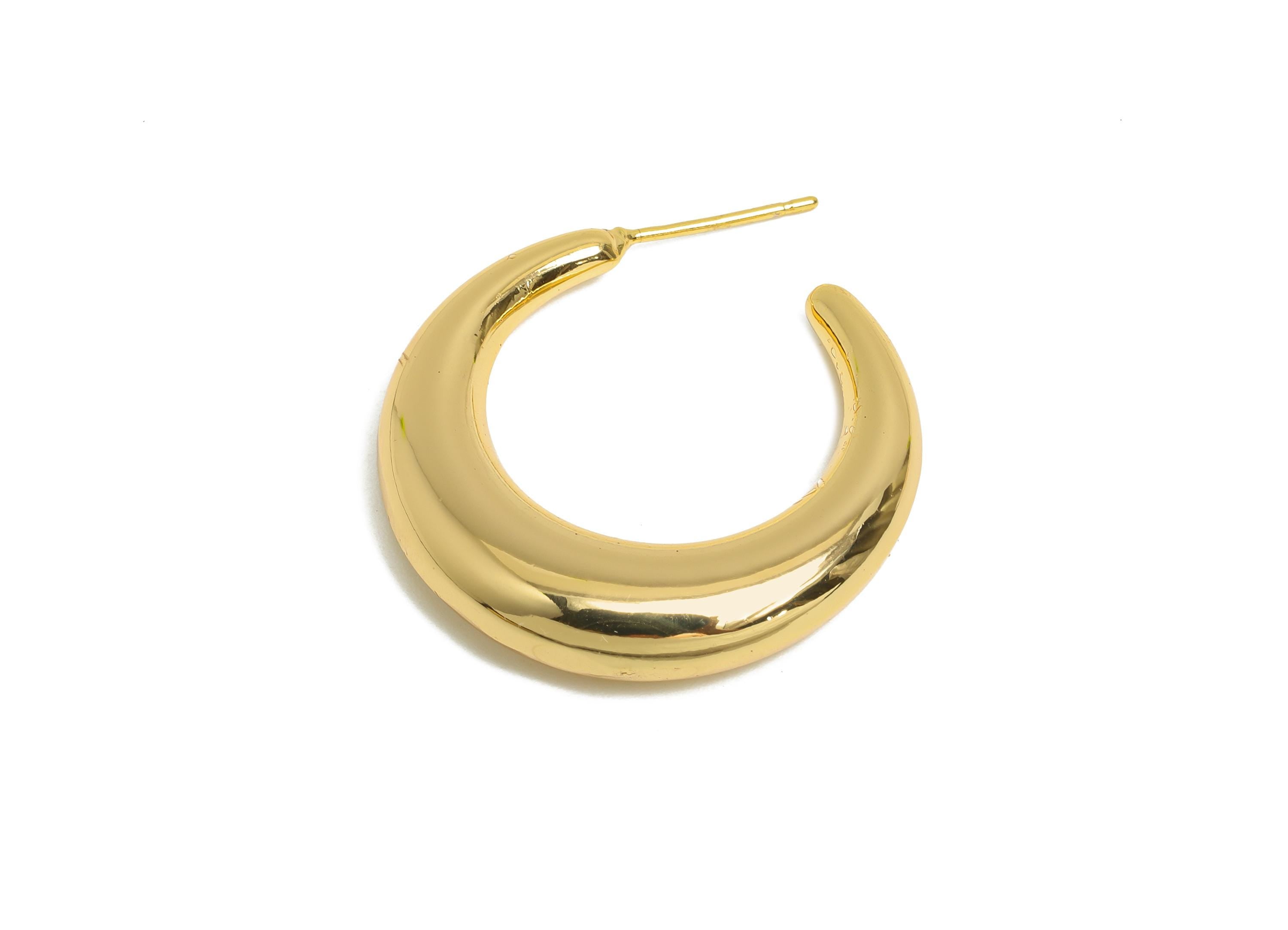 Brass Crescent Earring Stud - Gold Half-Moon Earring - Minimalist Open C Hoop Earring Post- 18K Real Gold-Plated Brass -30x28x6.6mm -RGP9502 - DOMEDBAZAAR