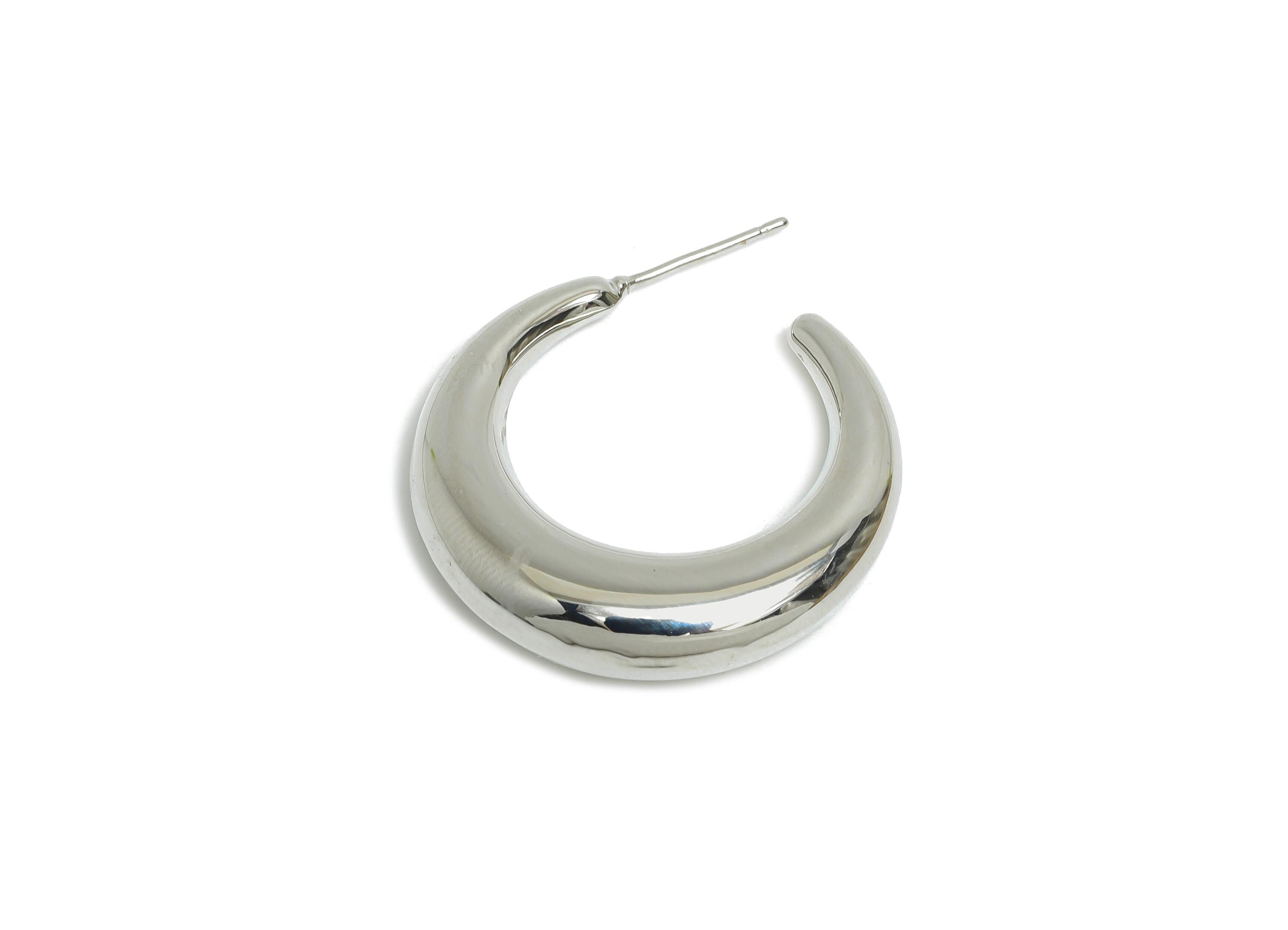 Brass Crescent Earring Stud - White Half-Moon Earring - Minimalist Open C Hoop Earring Post-18K Real White Gold-Plated -30x28x6.6mm-RGP9502S - DOMEDBAZAAR