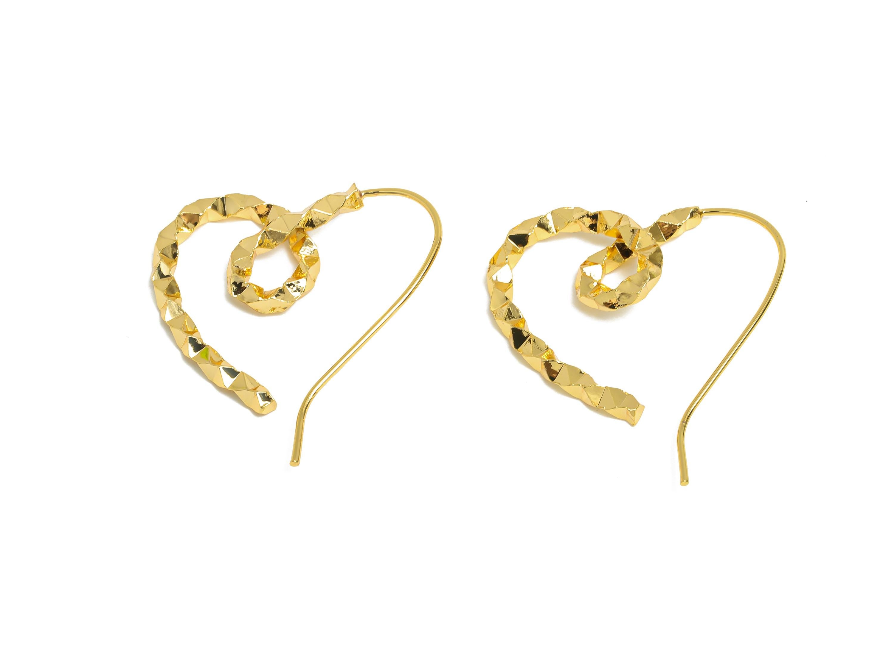 Brass Twisted Heart Earring Wire - Gold Textured Heart Earrings Wire - Statement Heart Earring -18K Real Gold Plated - 33x28x2.8mm- RGP9504 - DOMEDBAZAAR