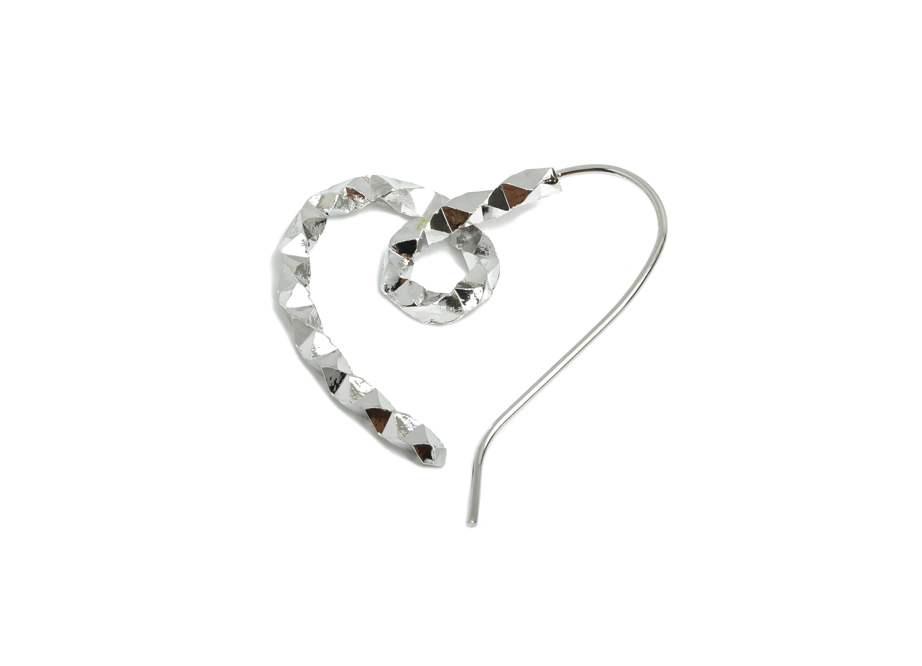 Brass Twisted Heart Earring Wire - White Textured Heart Earrings Wire - Statement Heart Earring -18K White Gold Plated -33x28x2.8mm-RGP9504S - DOMEDBAZAAR