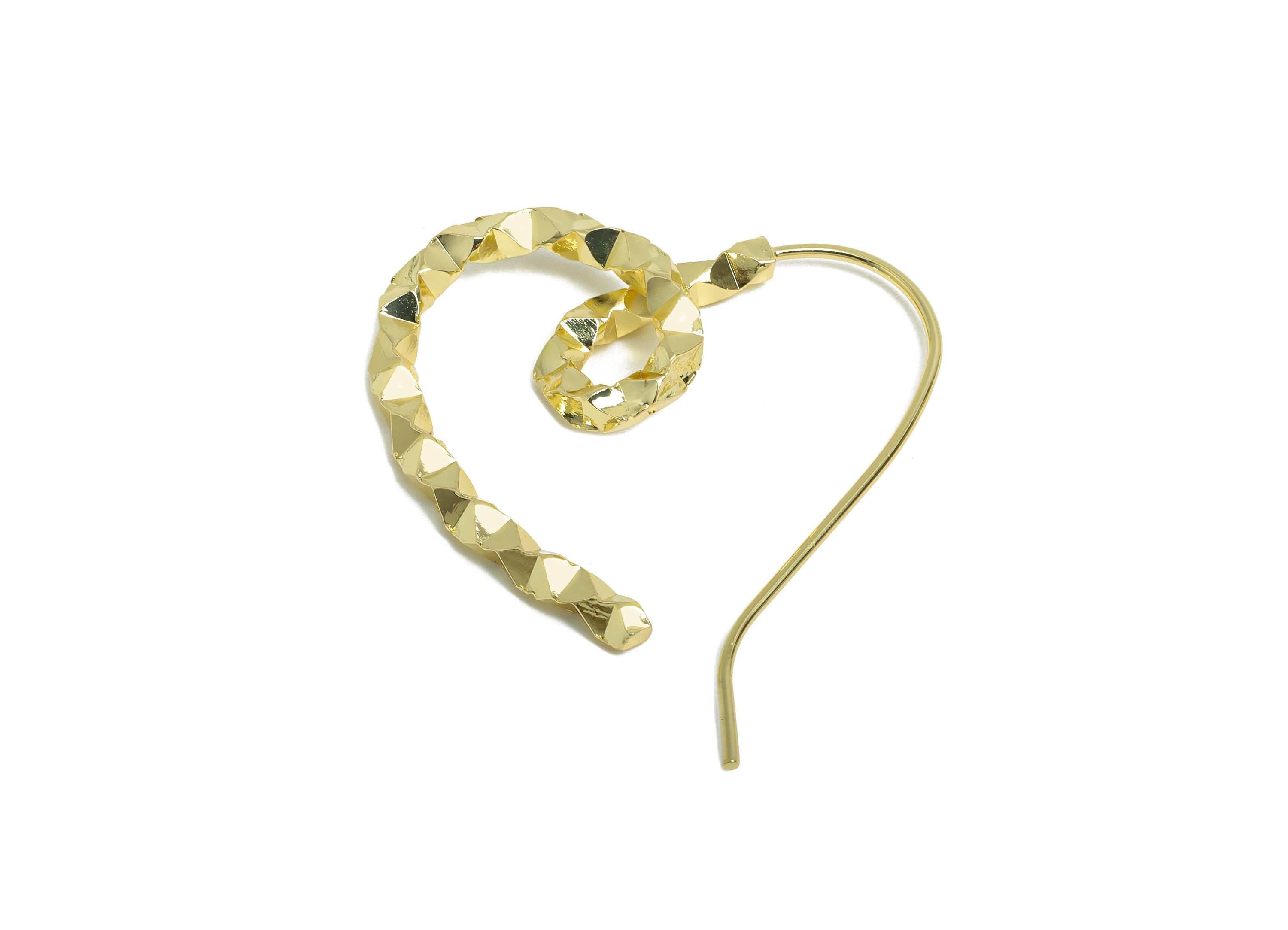 Brass Twisted Heart Earring Wire - Gold Textured Heart Earrings Wire - Statement Heart Earring -14K Real Gold Plated -33x28x2.8mm-RGP9504-14 - DOMEDBAZAAR