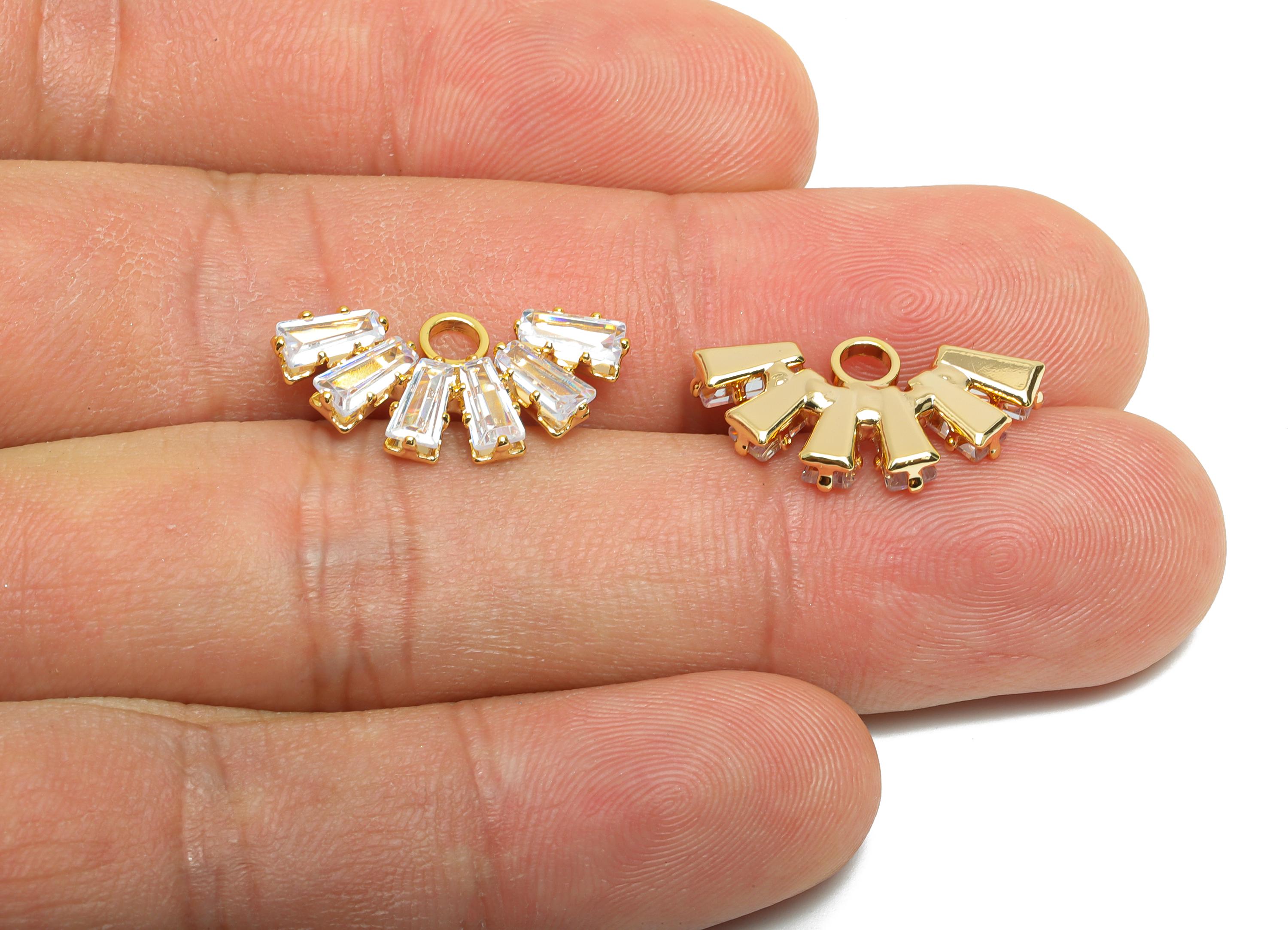 Brass Fan Earring Charm - Gold Semicircle Earring Charm - Dainty Zircon Pendant for Necklace - 18K Real Gold Plating -20x10x2.6mm- RGP10335 - DOMEDBAZAAR